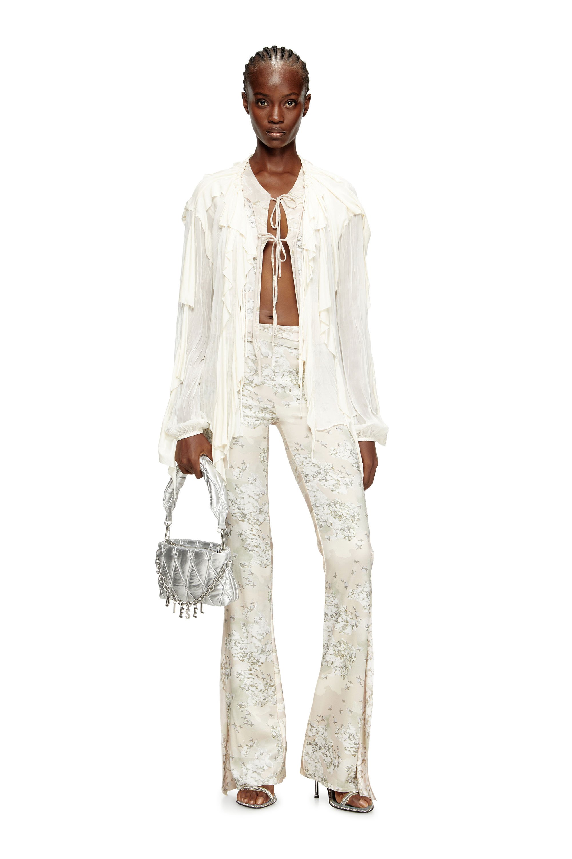 Diesel - C-LASSY, Female's Flounce blouse in crinkled muslin in ホワイト - 2