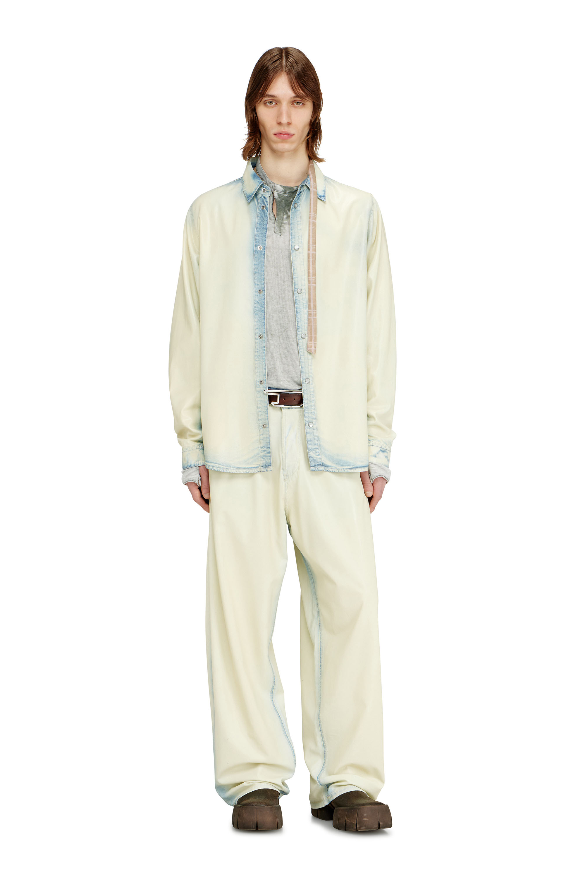 Diesel - D-SYNAR-FSI1, Male's Shirt in fluid X-Ray bleach denim in ブルー/ホワイト - 1