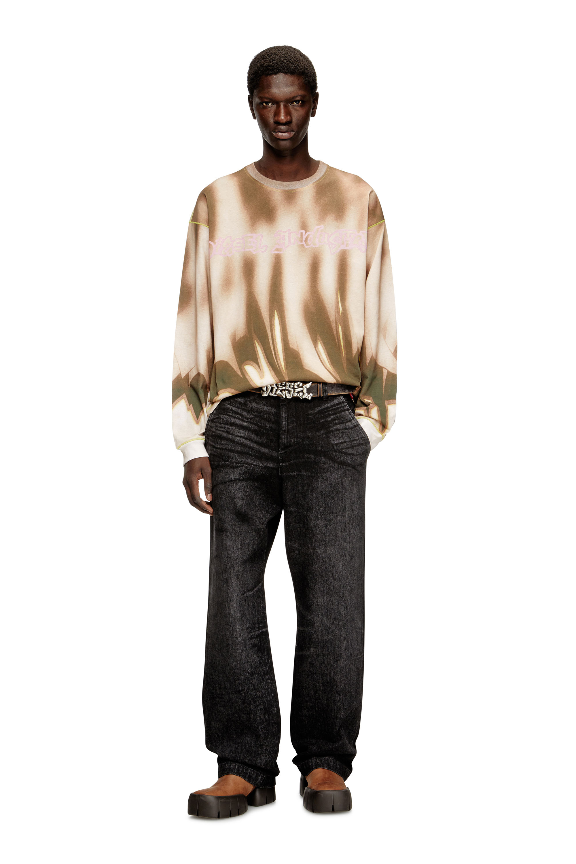 Diesel - T-BOXT-LS-SHOW, Male's Sweatshirt with front graffiti print in ベージュ/ブラウン - 2