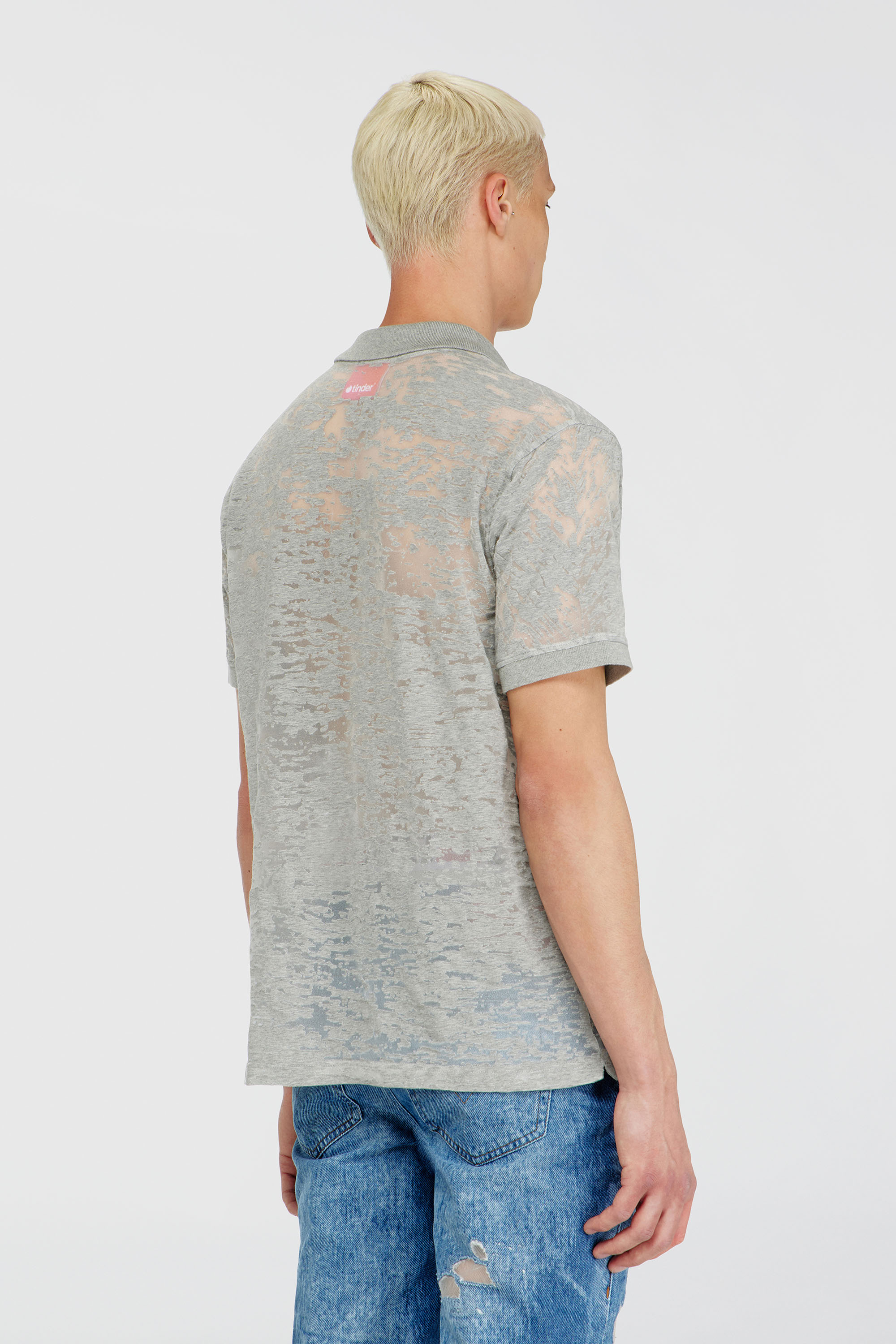 Diesel - PR-T-REJUST, Male's Polo shirt in all-over devor&eacute; jersey in ライトグレー - 4