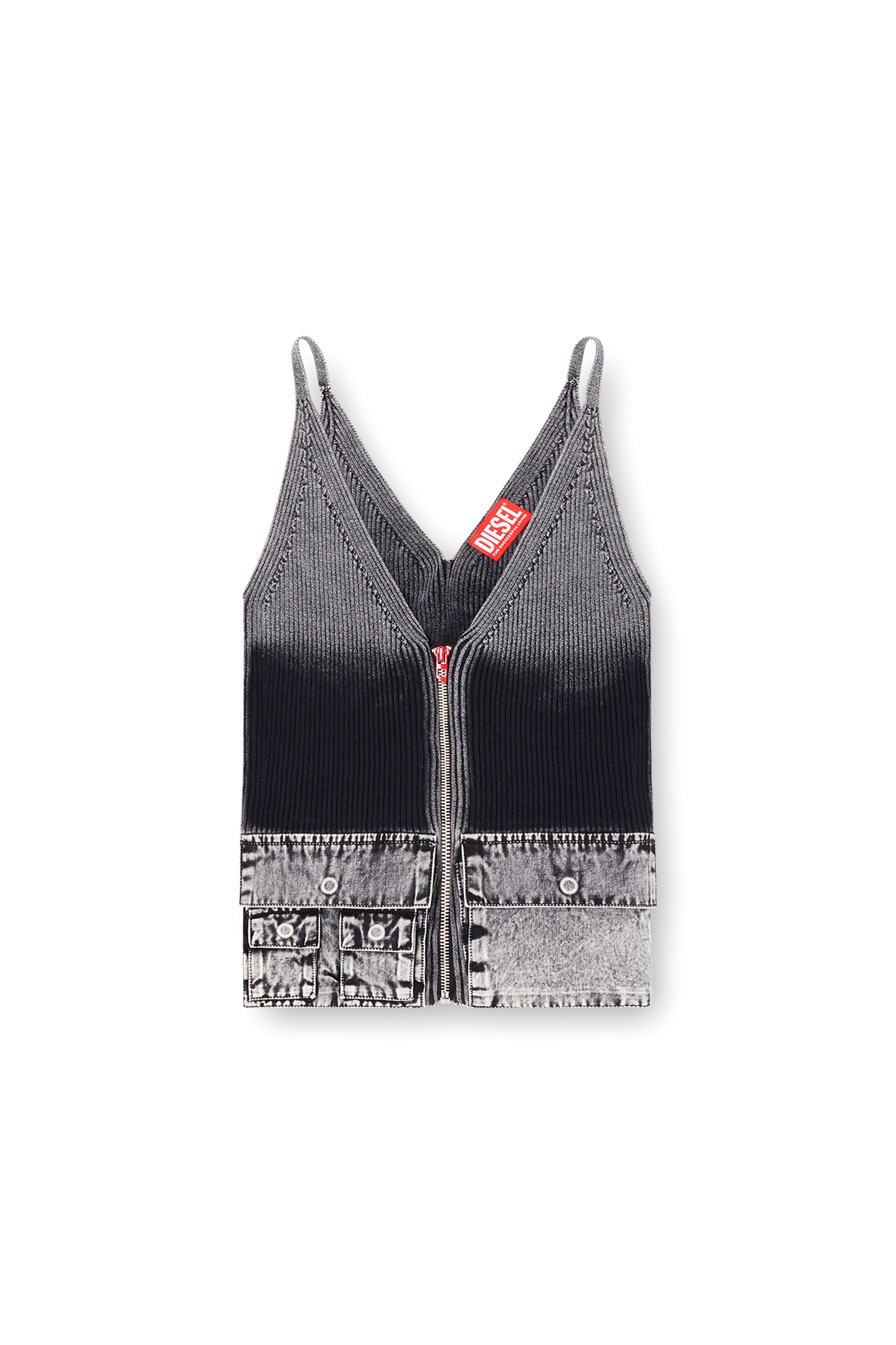 Diesel - M-MELLY, Female's Knit tank top with denim cargo pockets in ダークグレー - 3