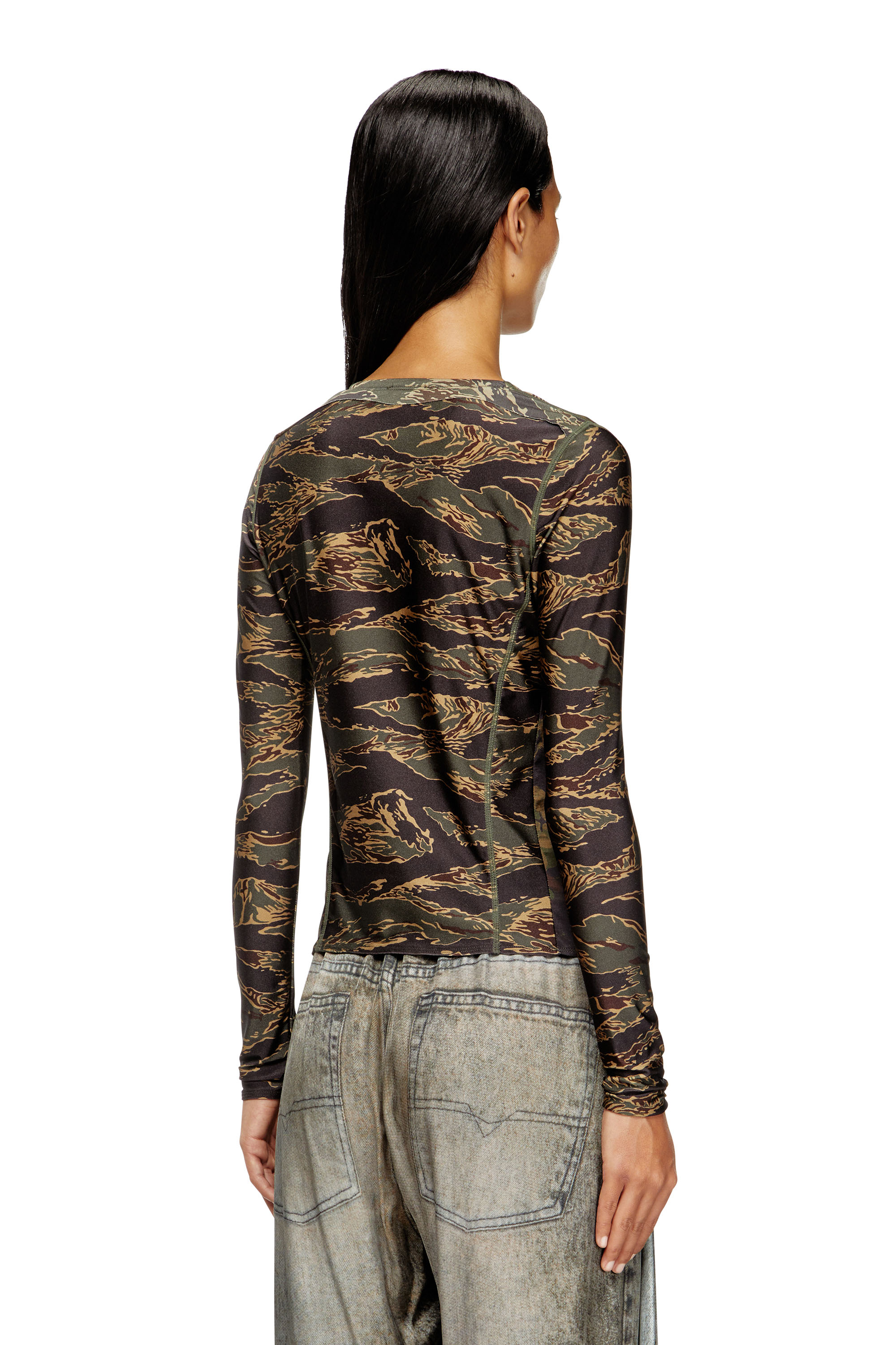 Diesel - T-AFRY, Female's Tie cardigan with mixed camo prints in ミリタリーグリーン - 4