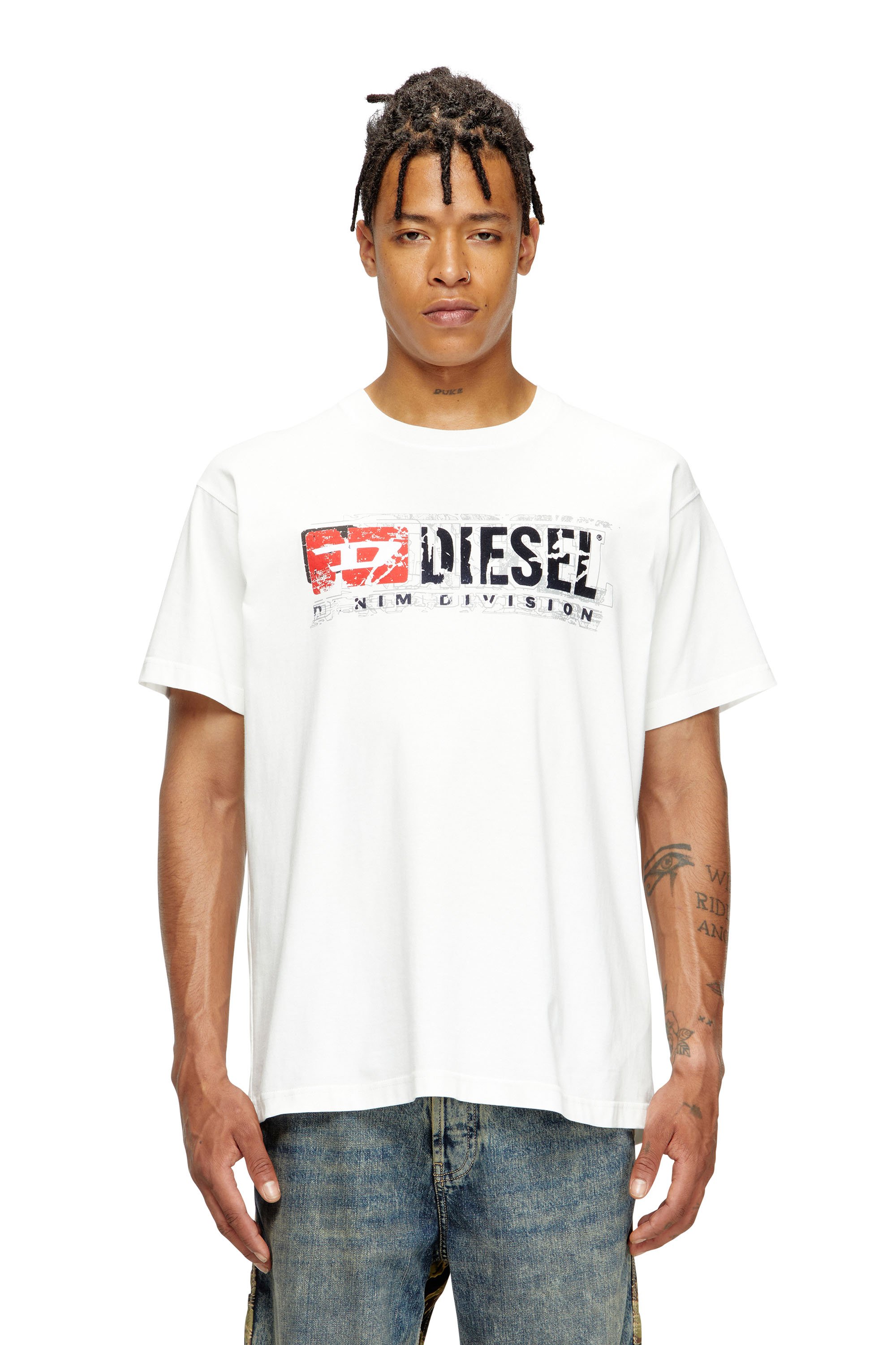 Diesel - T-NORM-T6, Male's T-shirt with flocked Diesel Denim Division logo in ホワイト - 1