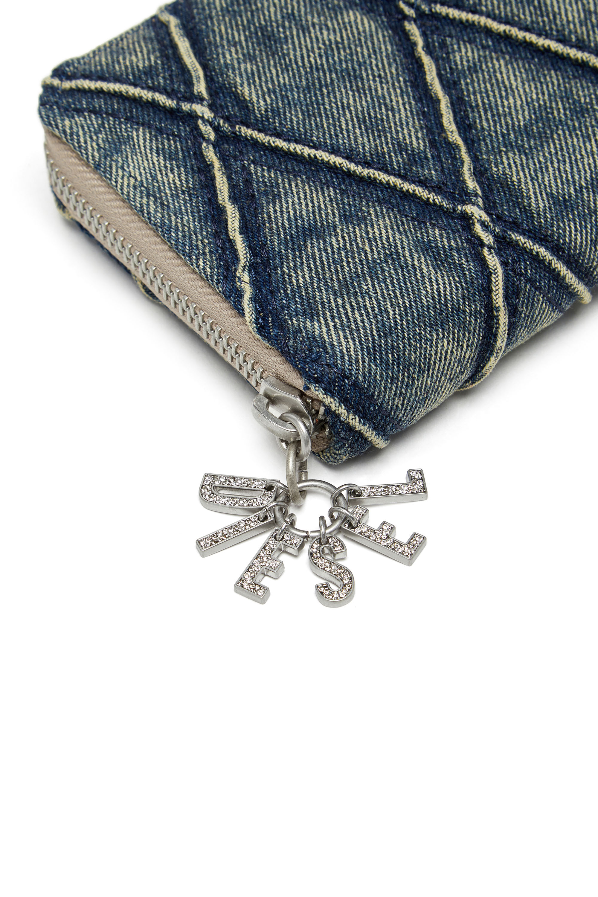 Diesel - CHARM-D CONTINENTAL ZIP L, Female's Zip wallet in Argyle quilted denim in ダークブルー - 4
