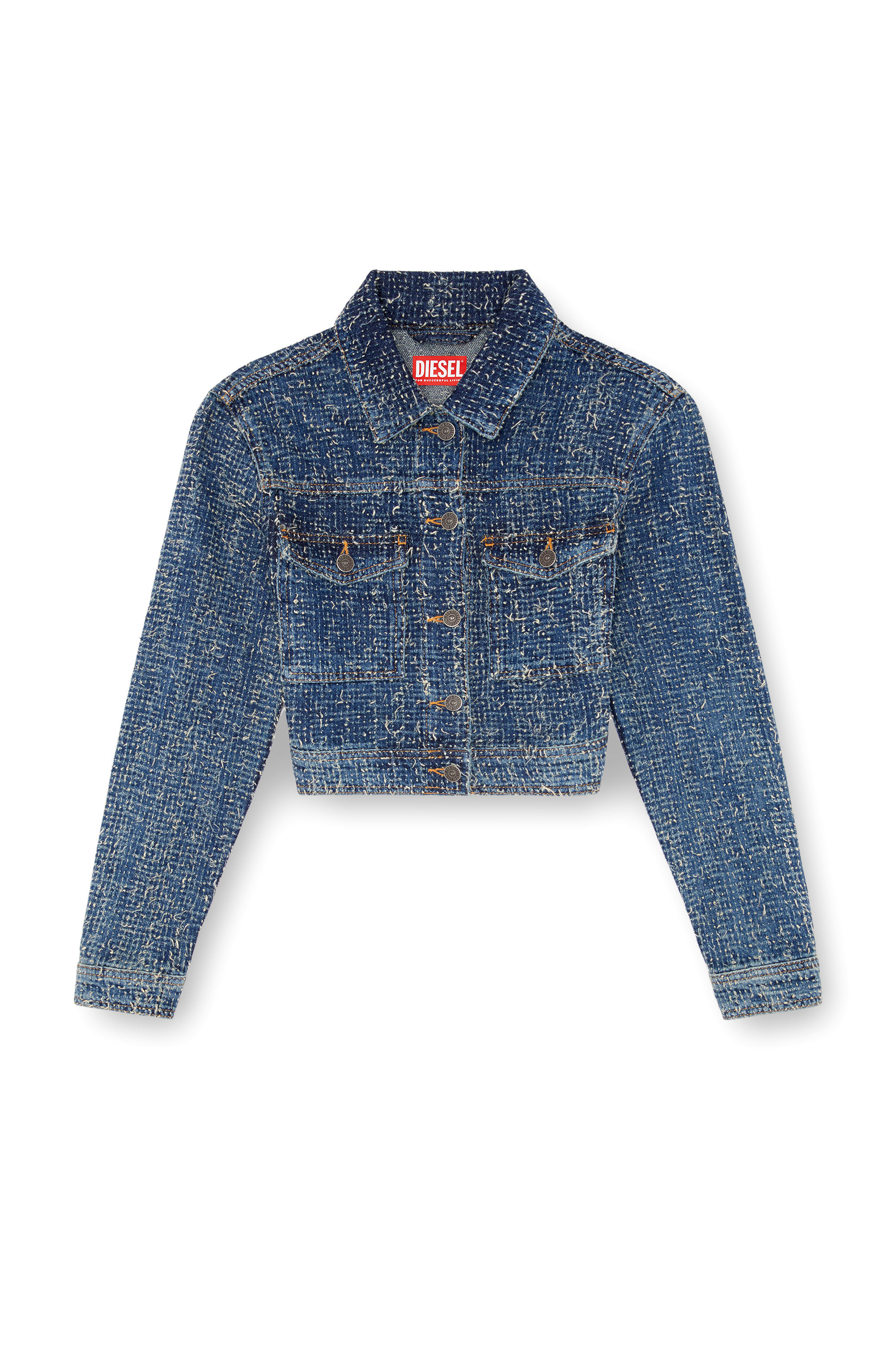 Diesel - DE-ATEL-S, Female's Cropped jacket in bouclé denim in ミディアムブルー - 2