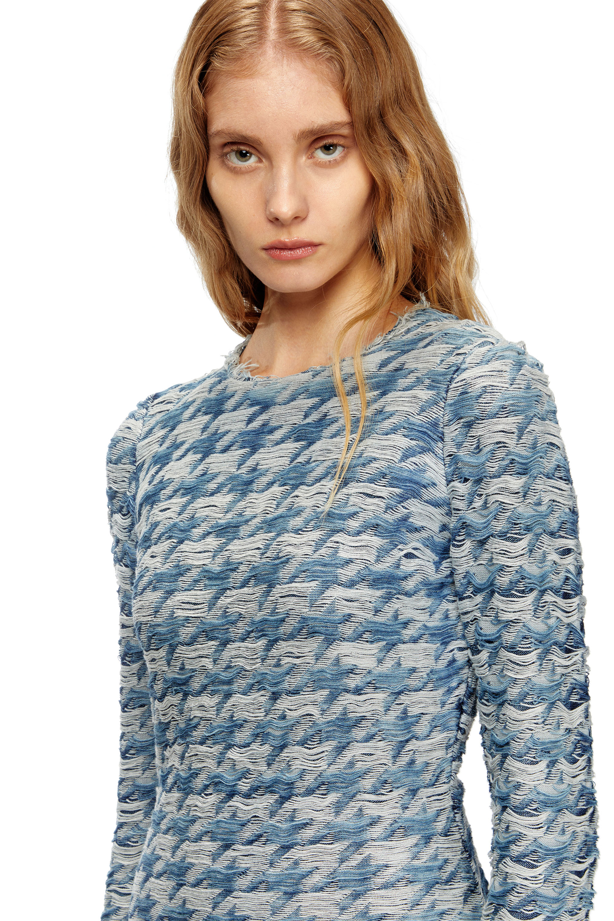 Diesel - M-HALMA, Female's Houndstooth dress with floating yarns in ブルー/グレー - 4