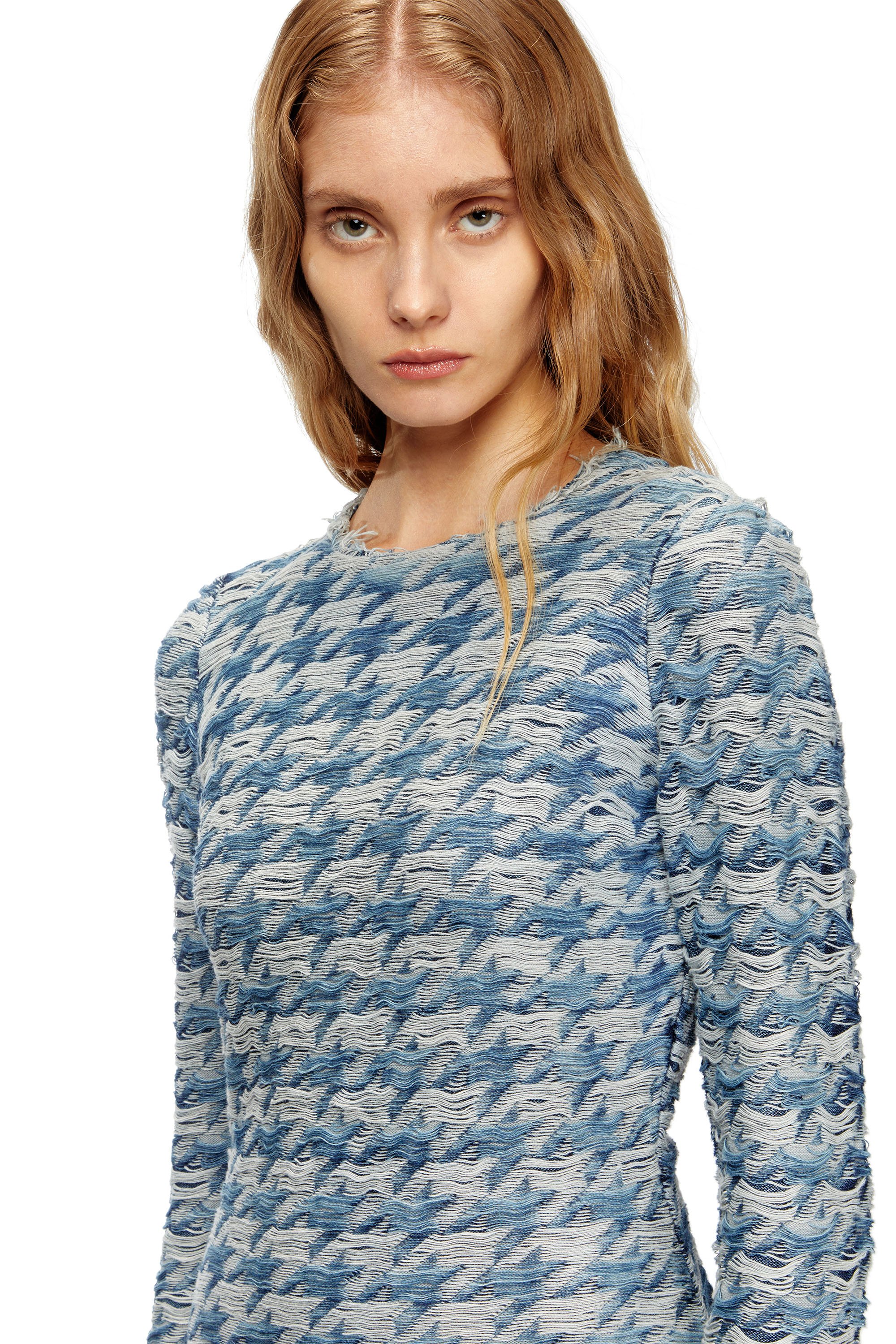 Diesel - M-HALMA, Female's Houndstooth dress with floating yarns in ブルー/グレー - 5
