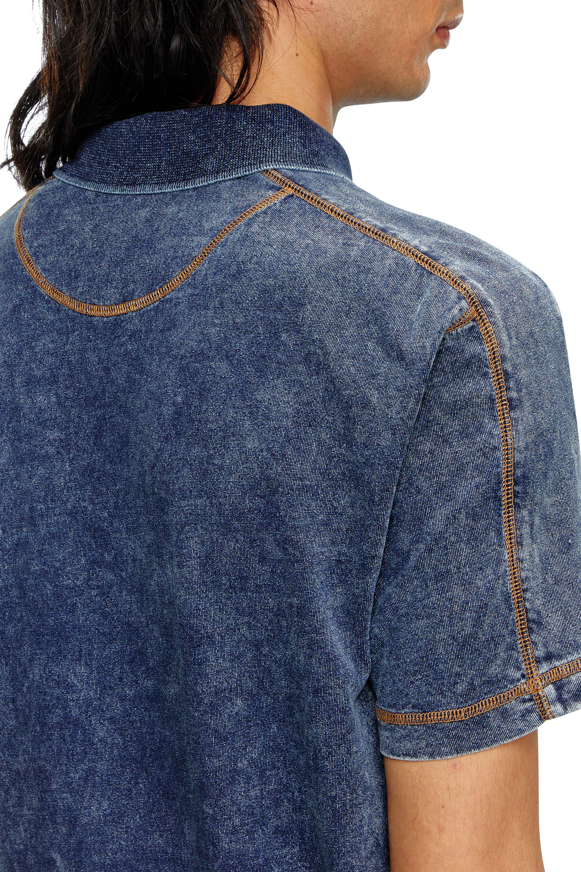 Diesel - T-SWIND, Male's Polo shirt in denim-effect jersey in ブルー - 5