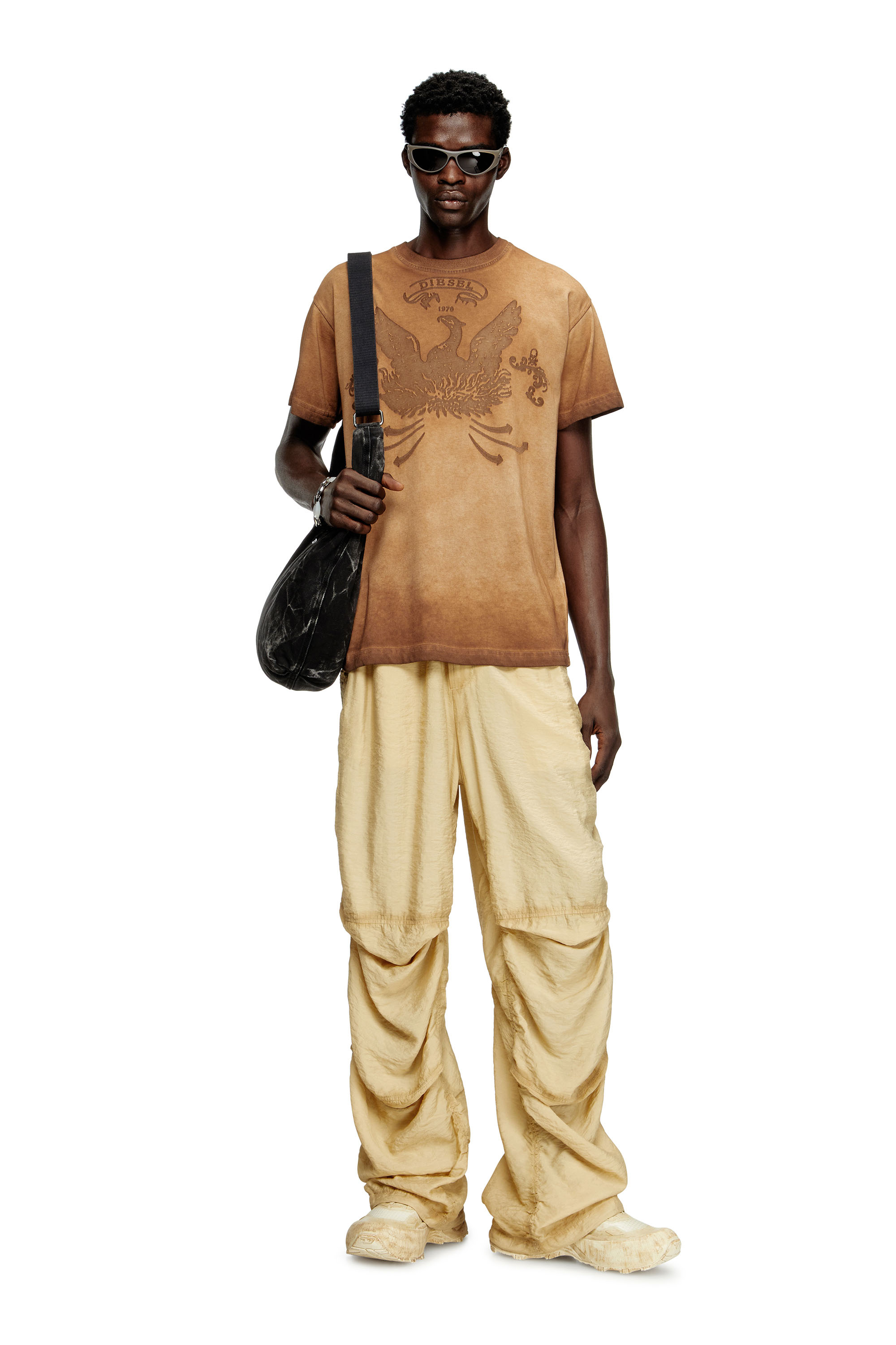 Diesel - T-NORM-T9, Male's T-shirt with phoenix devoré in ブラウン - 2