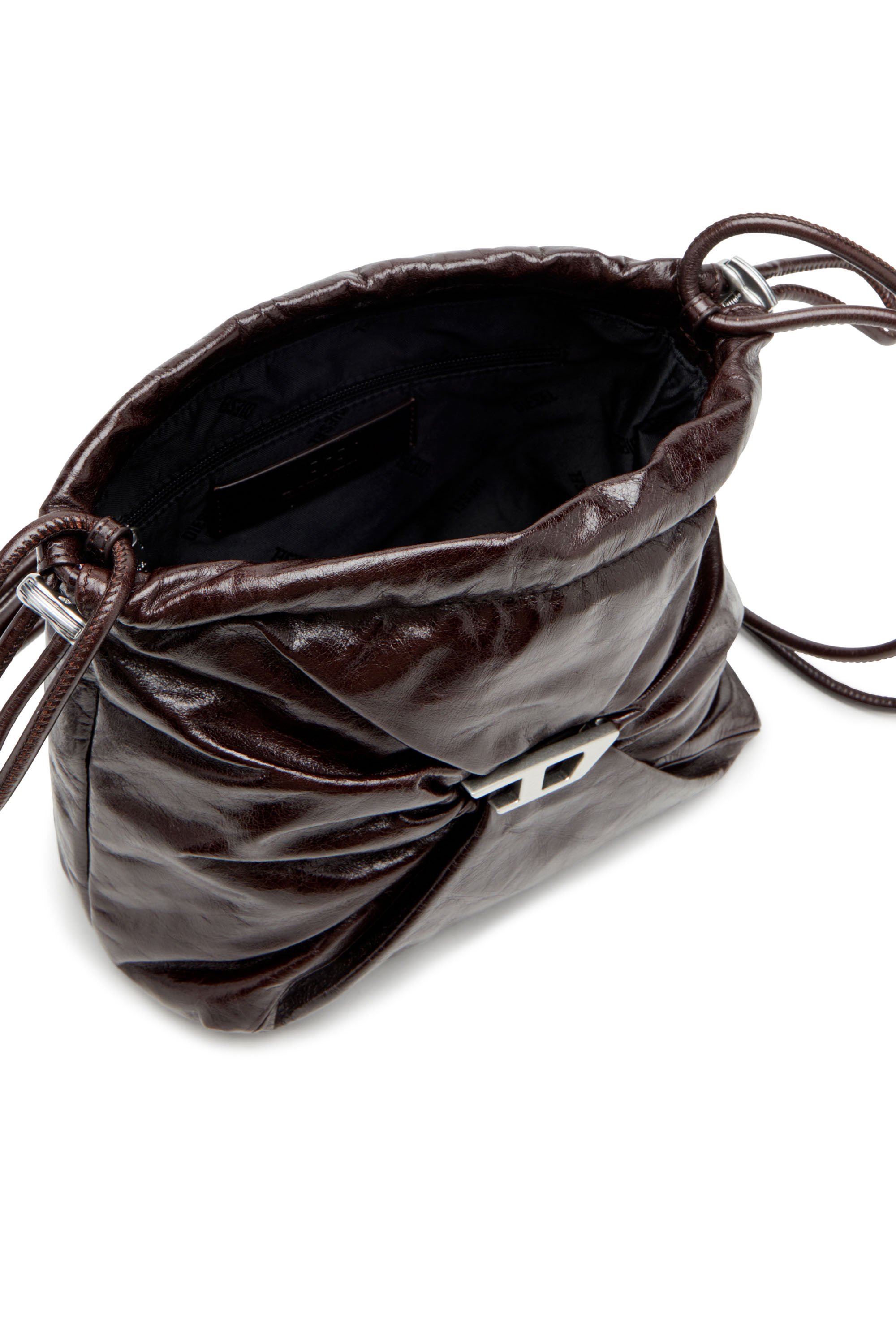 Diesel - SCRUNCH-D BUCKET, Female's Scrunch-D-Bucket bag in shiny wrinkled leather in ブラウン - 4
