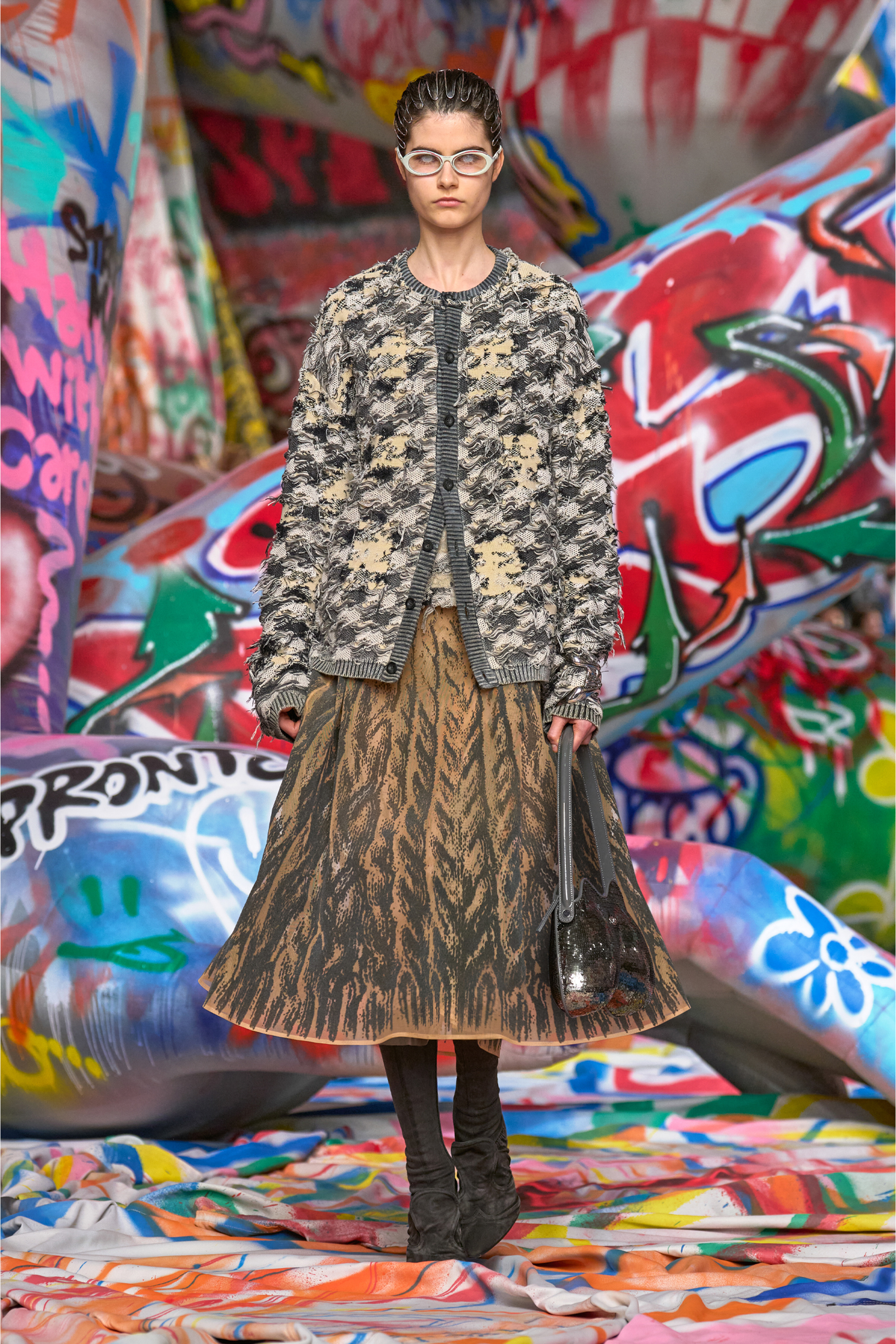 Diesel - M-SIGNE, Female's Tank top in devor&eacute; houndstooth jacquard in グレー/ホワイト - 3