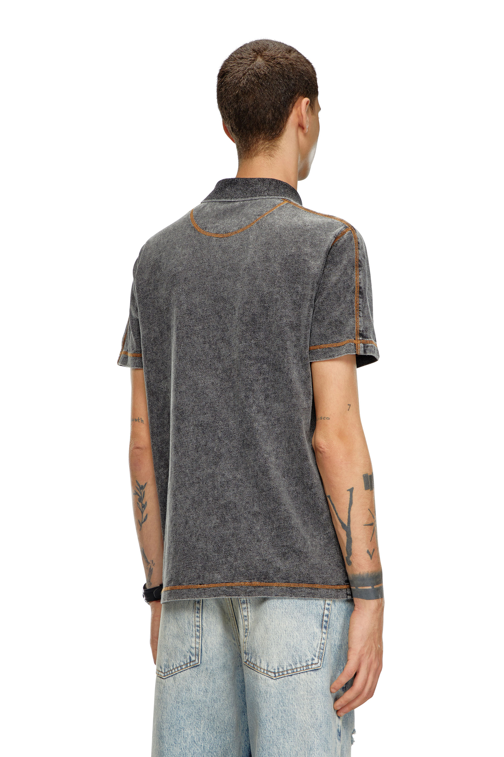Diesel - T-SWIND, Male's Polo shirt in denim-effect jersey in ダークグレー - 4