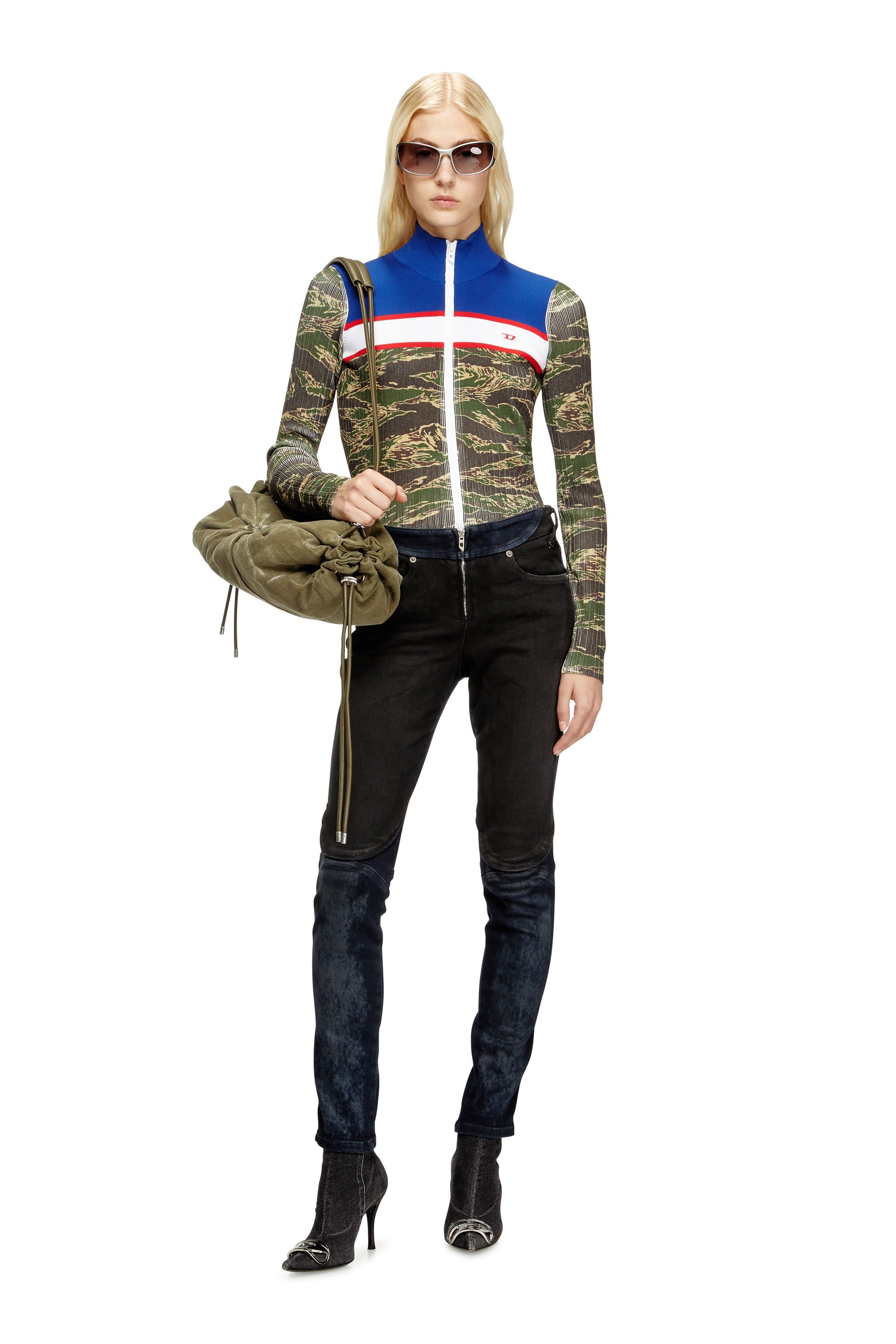 Diesel - M-CAMUT, Female's Camo zip sweater in ribbed viscose in ブルー/グリーン - 2
