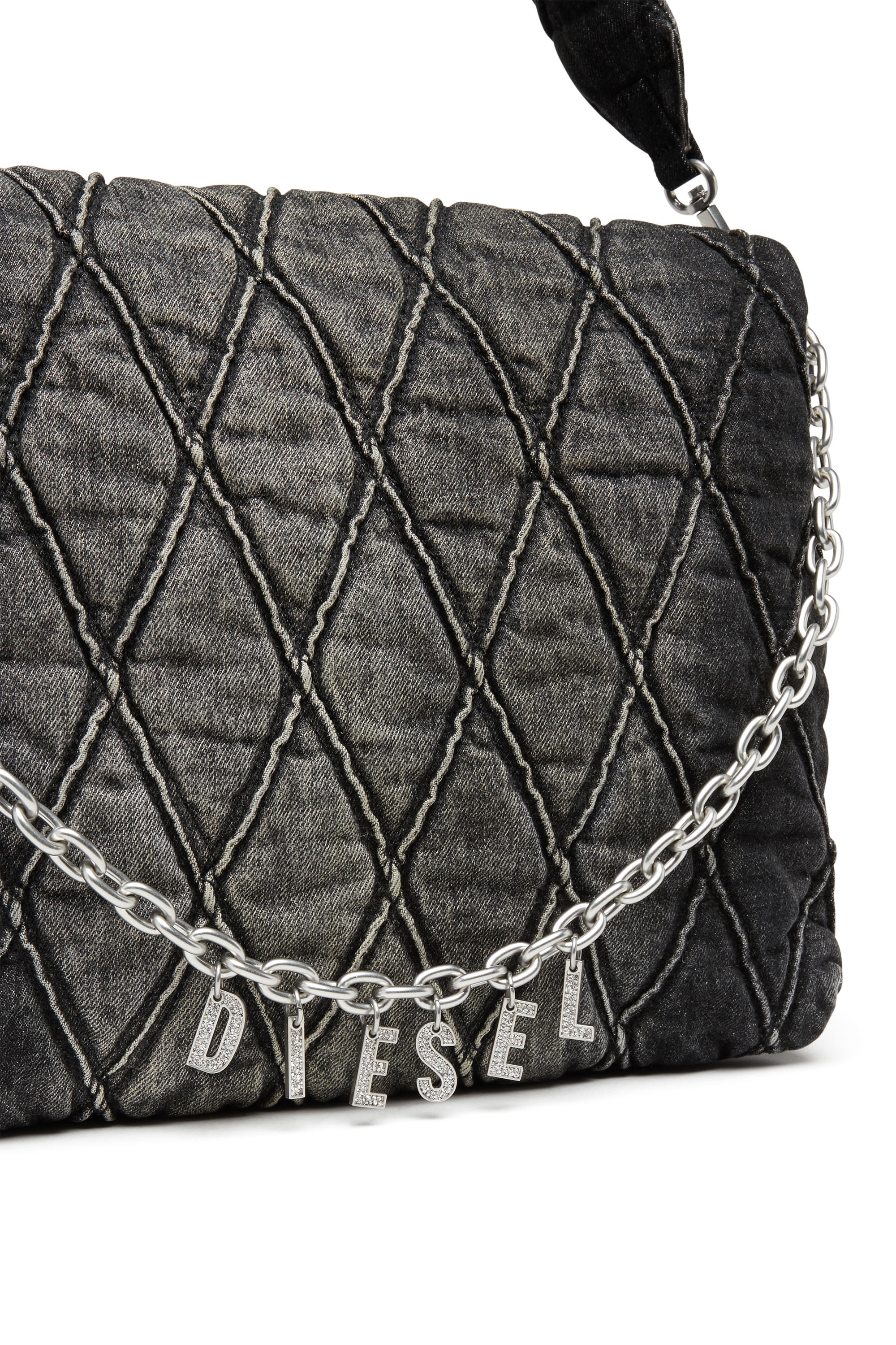 Diesel - CHARM-D SHOULDER L, Female's Charm-D L-Large shoulder bag in quilted denim in ブラック - 5