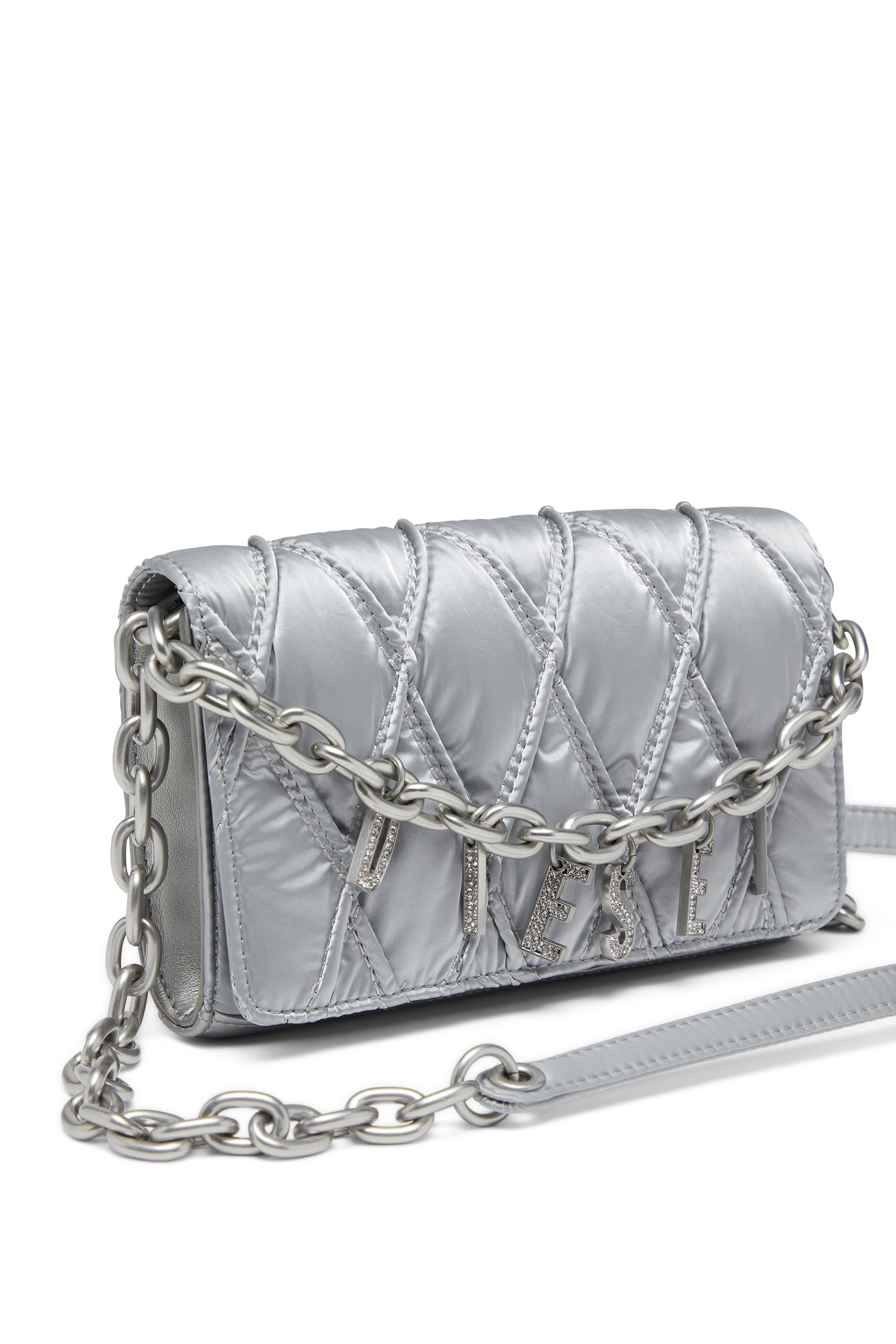 Diesel - WALLET ON CHAIN, Female's Wallet on chain with quilted satin finish in シルバー - 4
