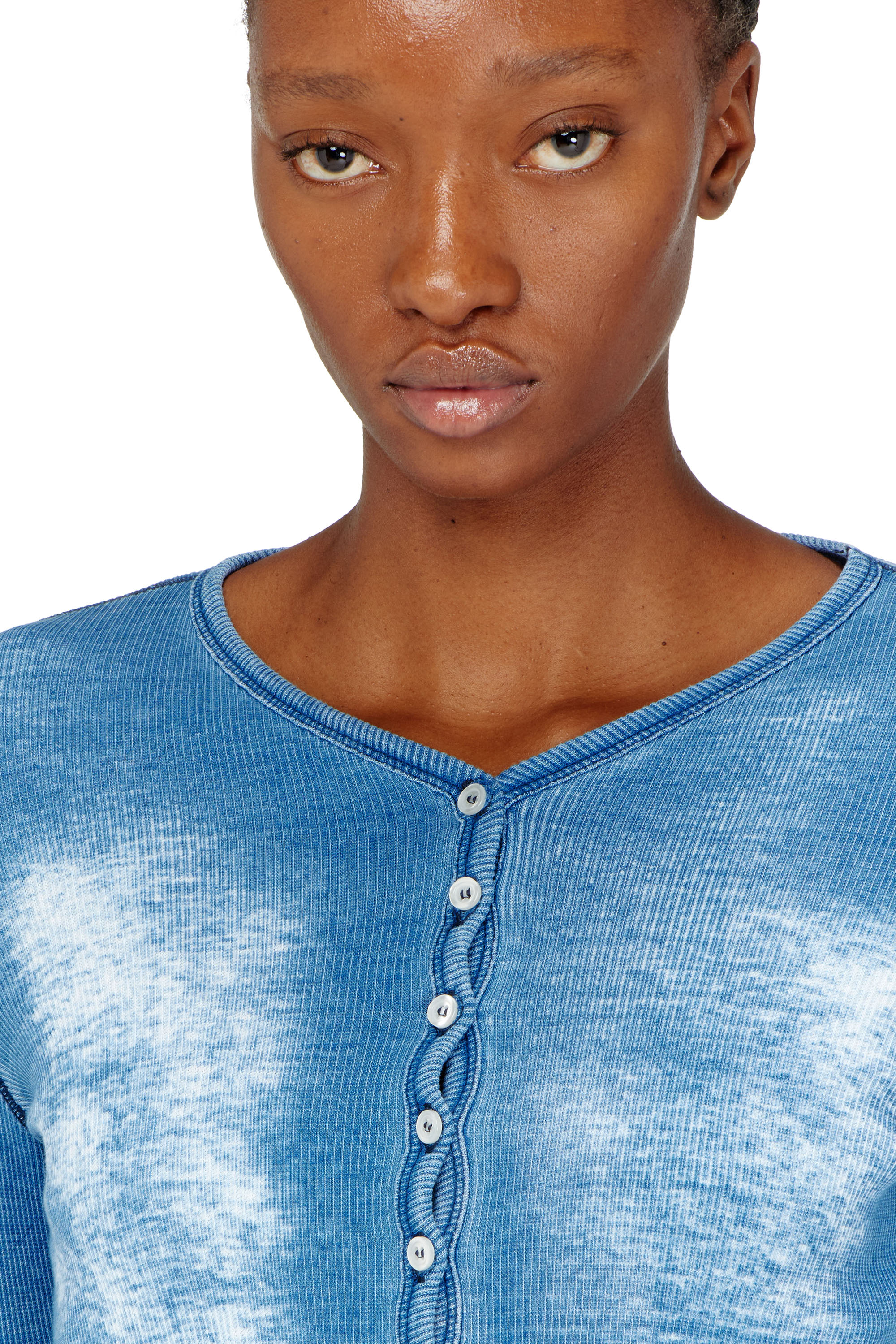 Diesel - T-GABRIEL, Female's Rib-jersey cardigan with bleached effect in ブルー - 4