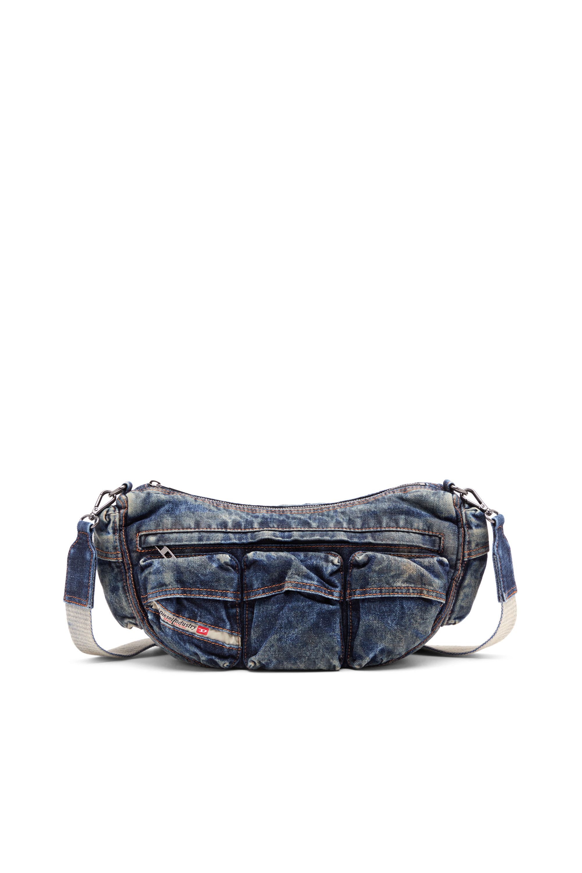 Diesel - RE-EDITION TRAVEL 3000 SHOULDER BAG X, Unisex's Travel 3000-Multipocket bag in treated denim in ブルー - 2