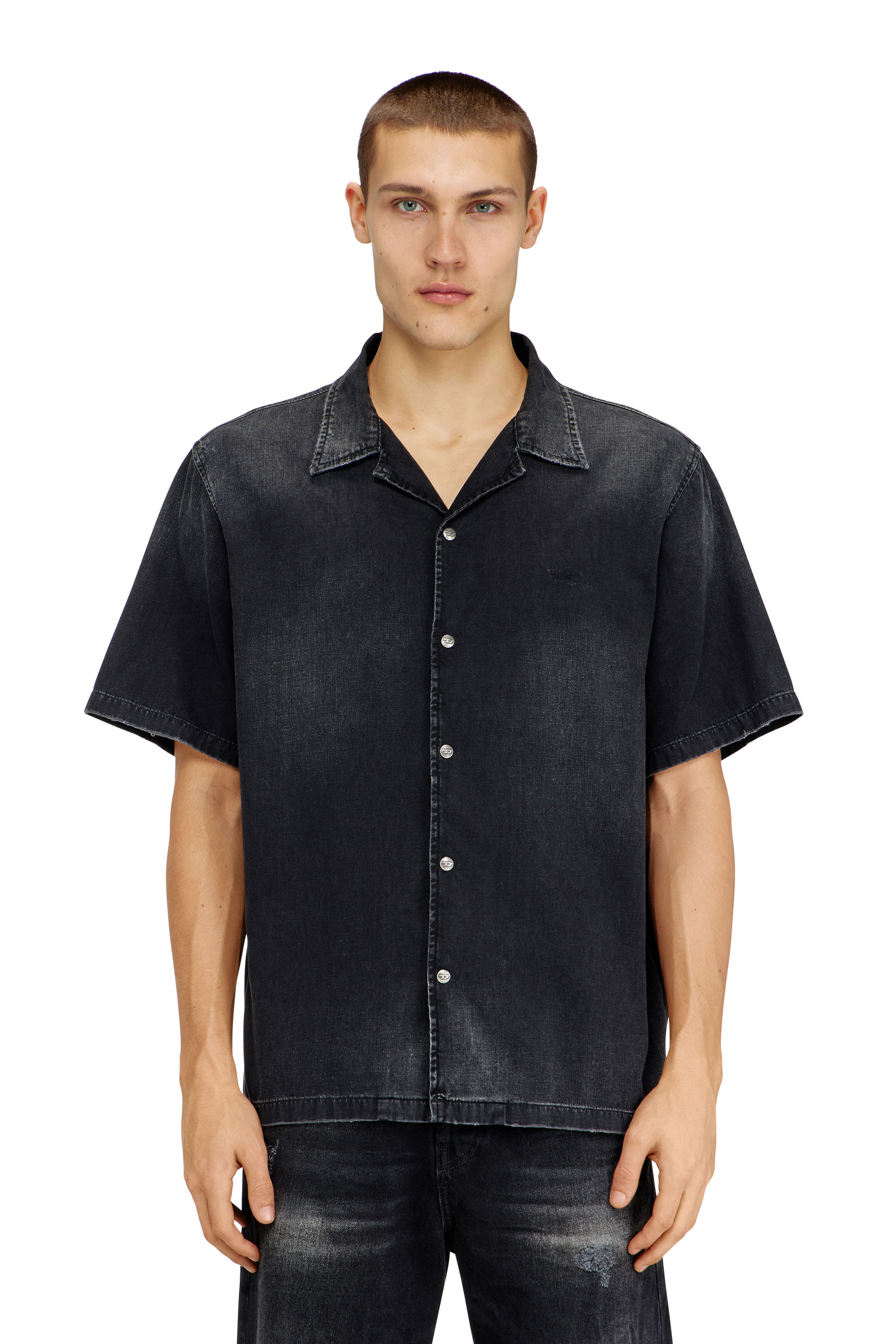 Diesel - D-NABIL-D, Male's Denim short-sleeve shirt in ブラック - 1