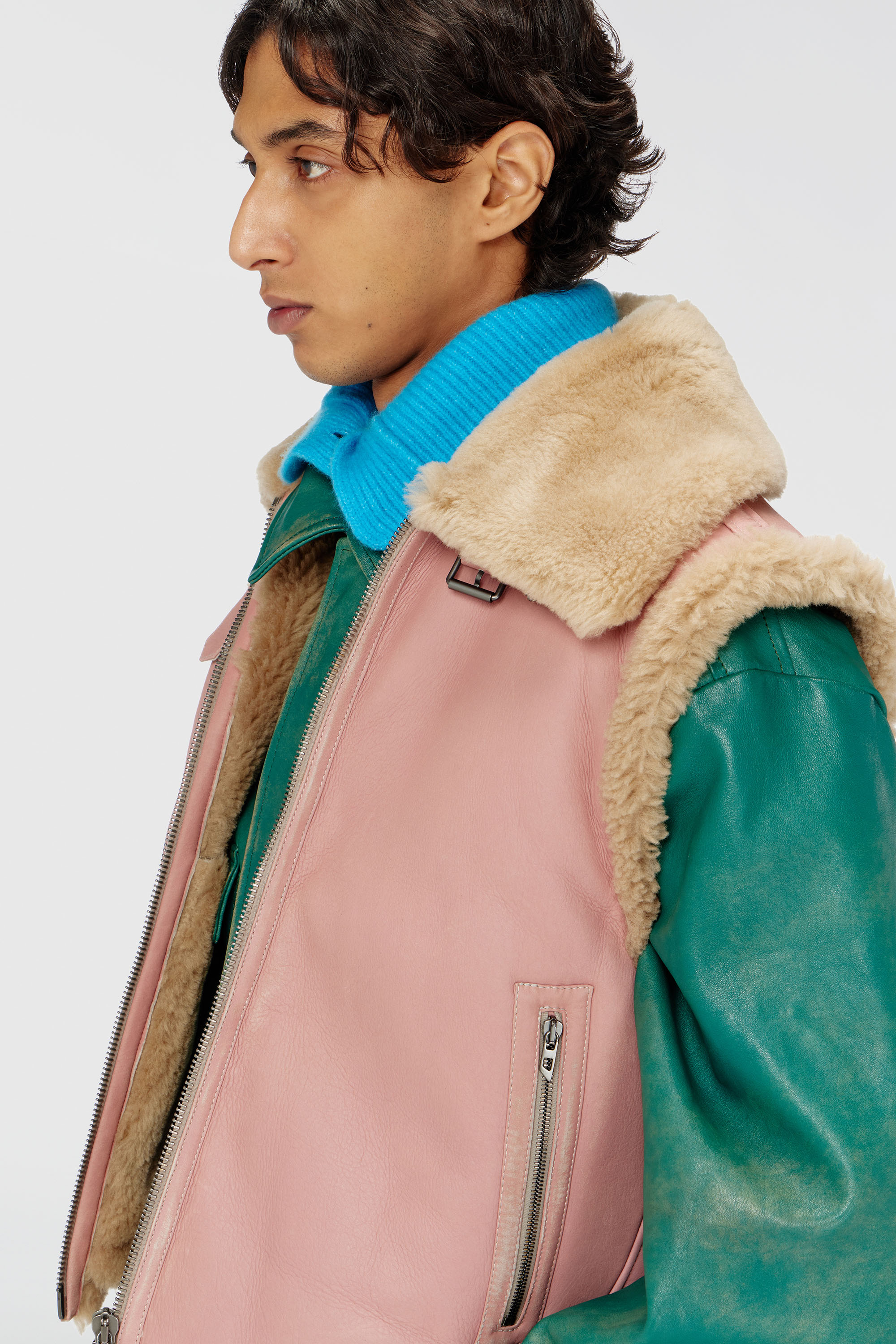 Diesel - L-HONT, Male's Shearling leather vest in ピンク / ホワイト - 4