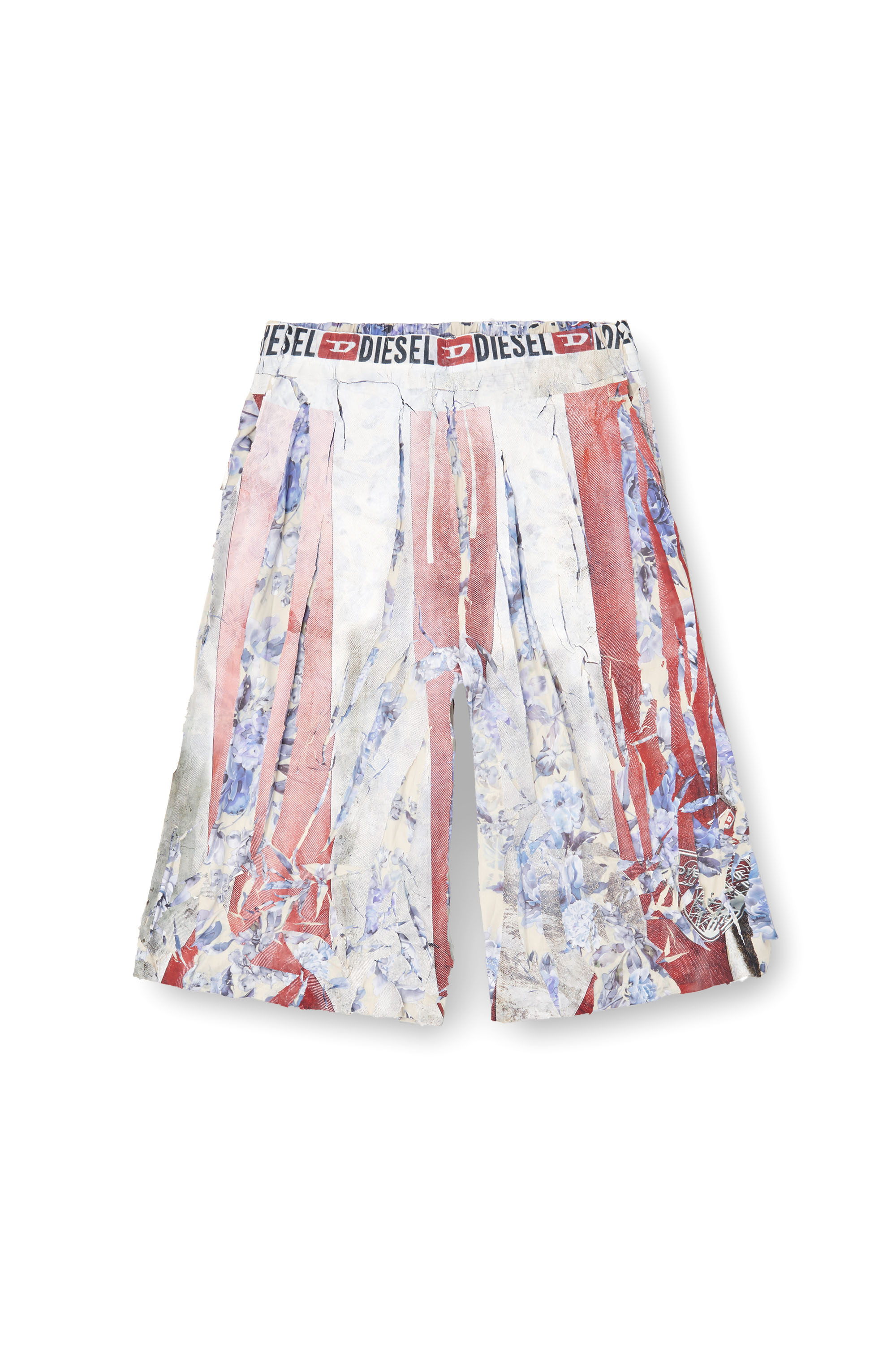 Diesel - P-HELGE, Unisex's Floral shorts with cracked over-print in レッド/ホワイト - 2