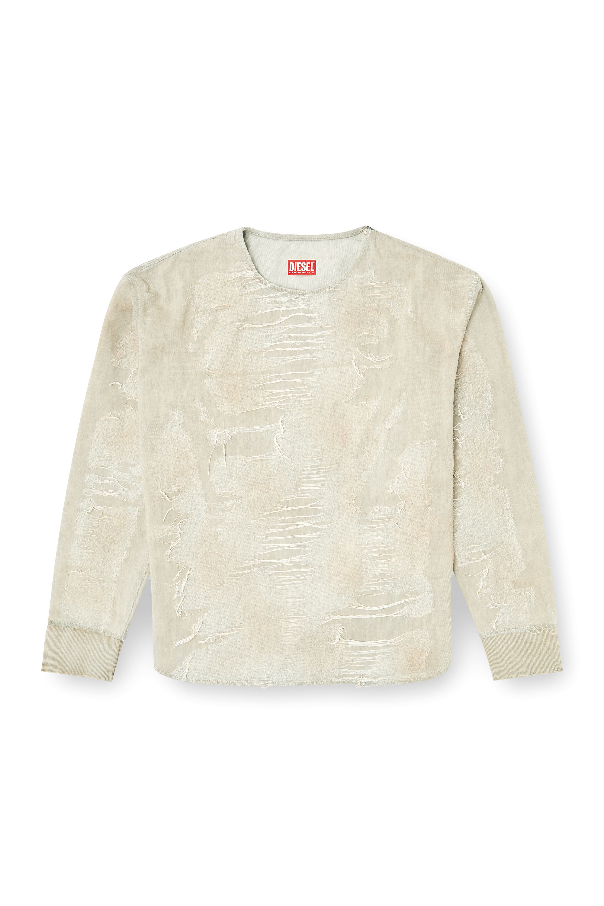 Diesel - D-JUST-FSG1, Male's Sweater in micro-distressed jacquard denim in ライトグレー - 3