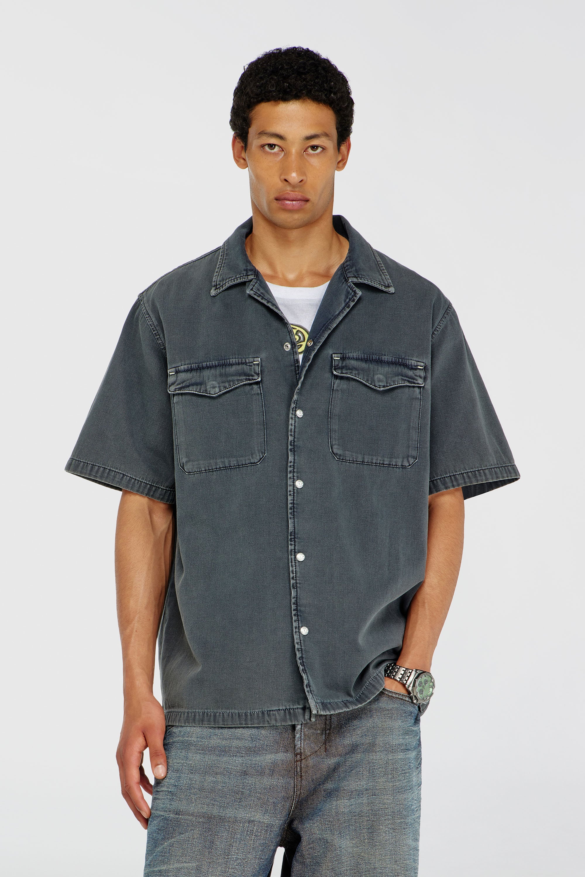 Diesel - D-NABIL-P, Male's デニムシャツ in ダークグレー - 1