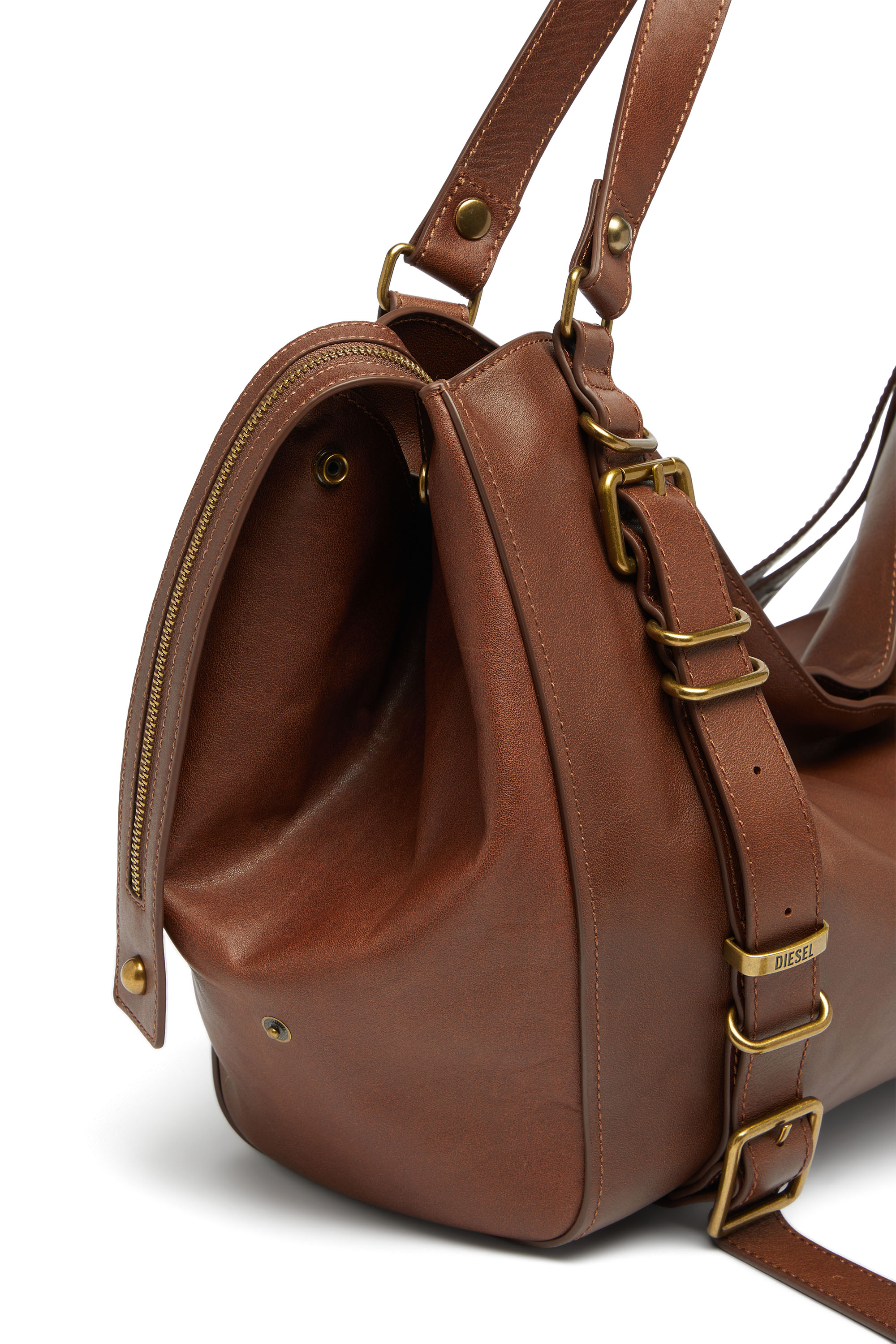 Diesel - D-ONE TOPHANDLE L, Unisex's D-One-Large top-handle bag in treated leather in ブラウン - 6