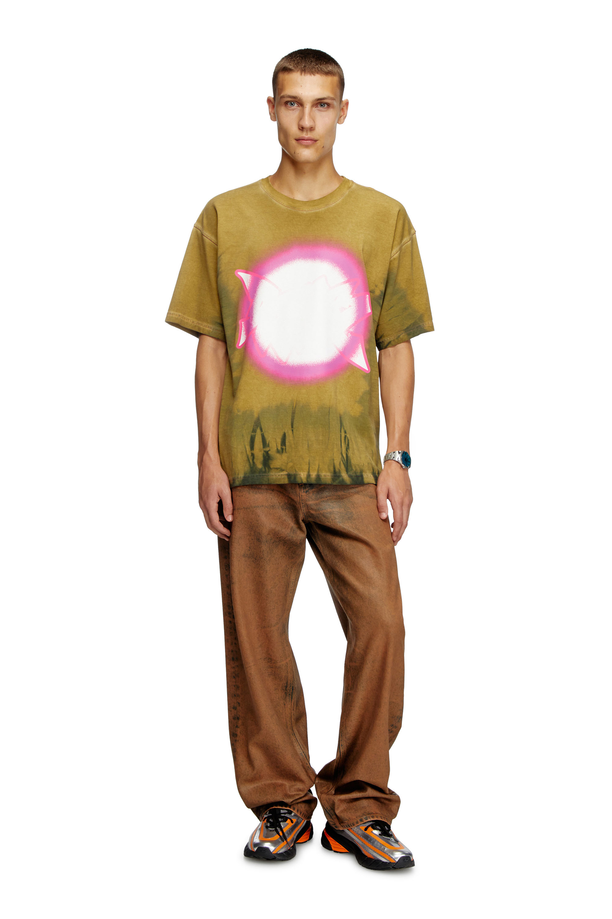 Diesel - T-BOXT-R24, Male's Tie-dye T-shirt with spotlight print in ライトブラウン - 2