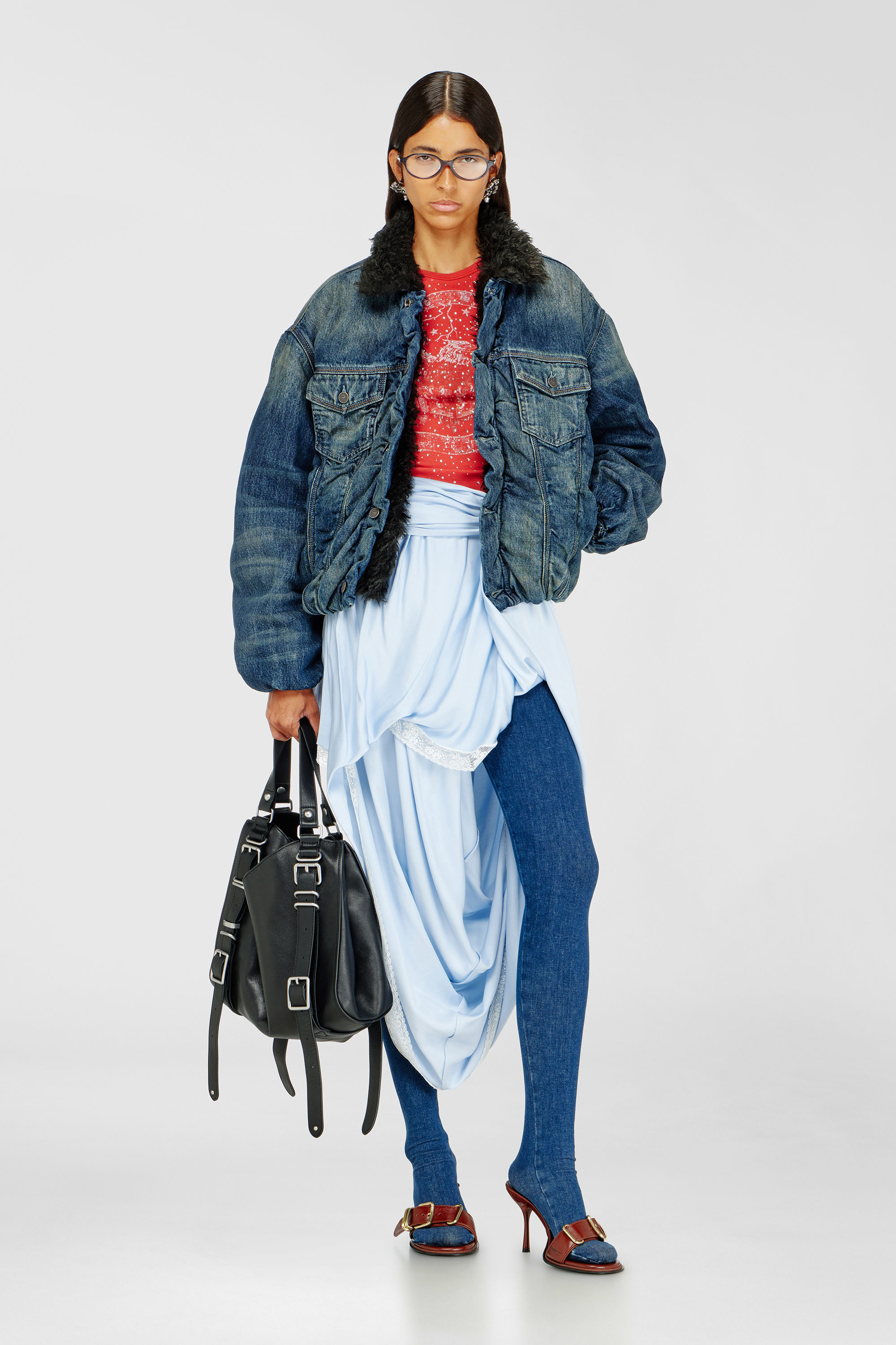 Diesel - D-CURLY-FSJ1, Unisex's Teddy-lined trucker jacket in denim in ダークブルー - 2