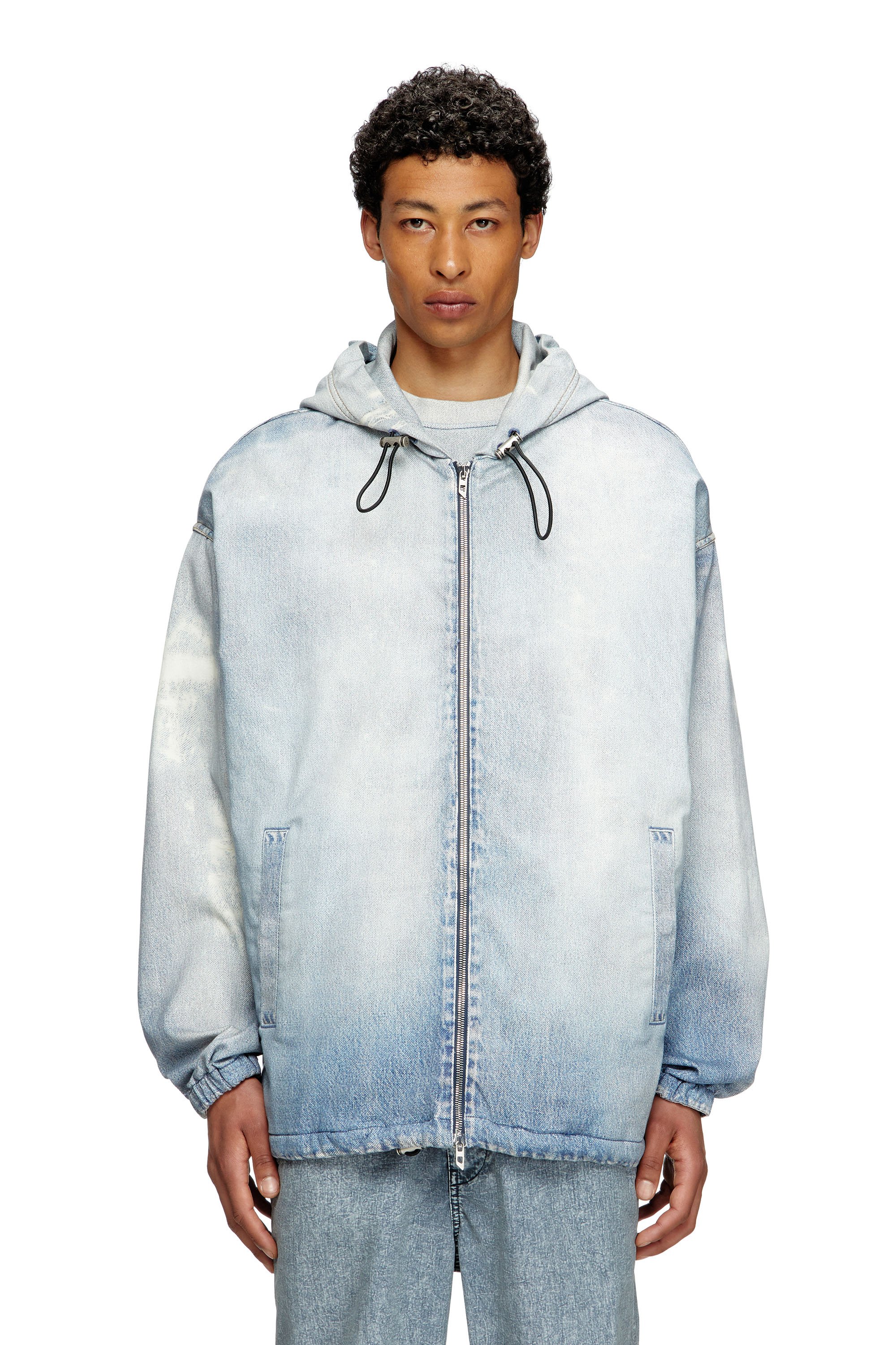 Diesel - D-WYNNY JOGG, Male's Hooded jacket in printed bleach-effect JoggJeans in ライトブルー - 1