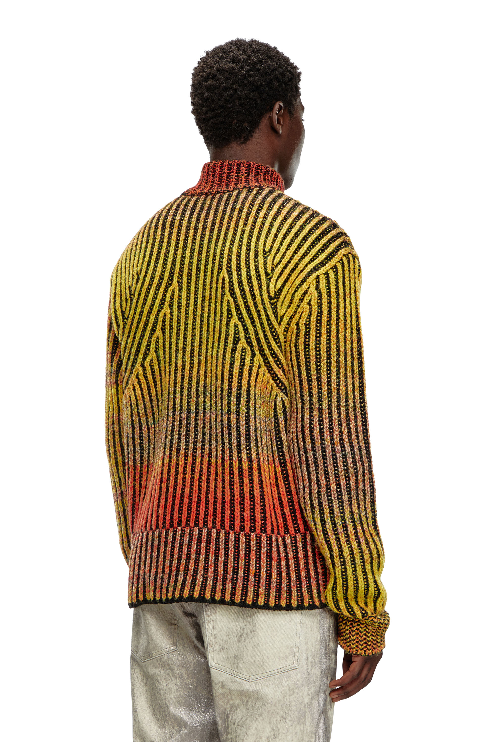 Diesel - K-OAKLAND-ZIP, Male's Striped ribbed zip-up cardigan in オレンジ - 4