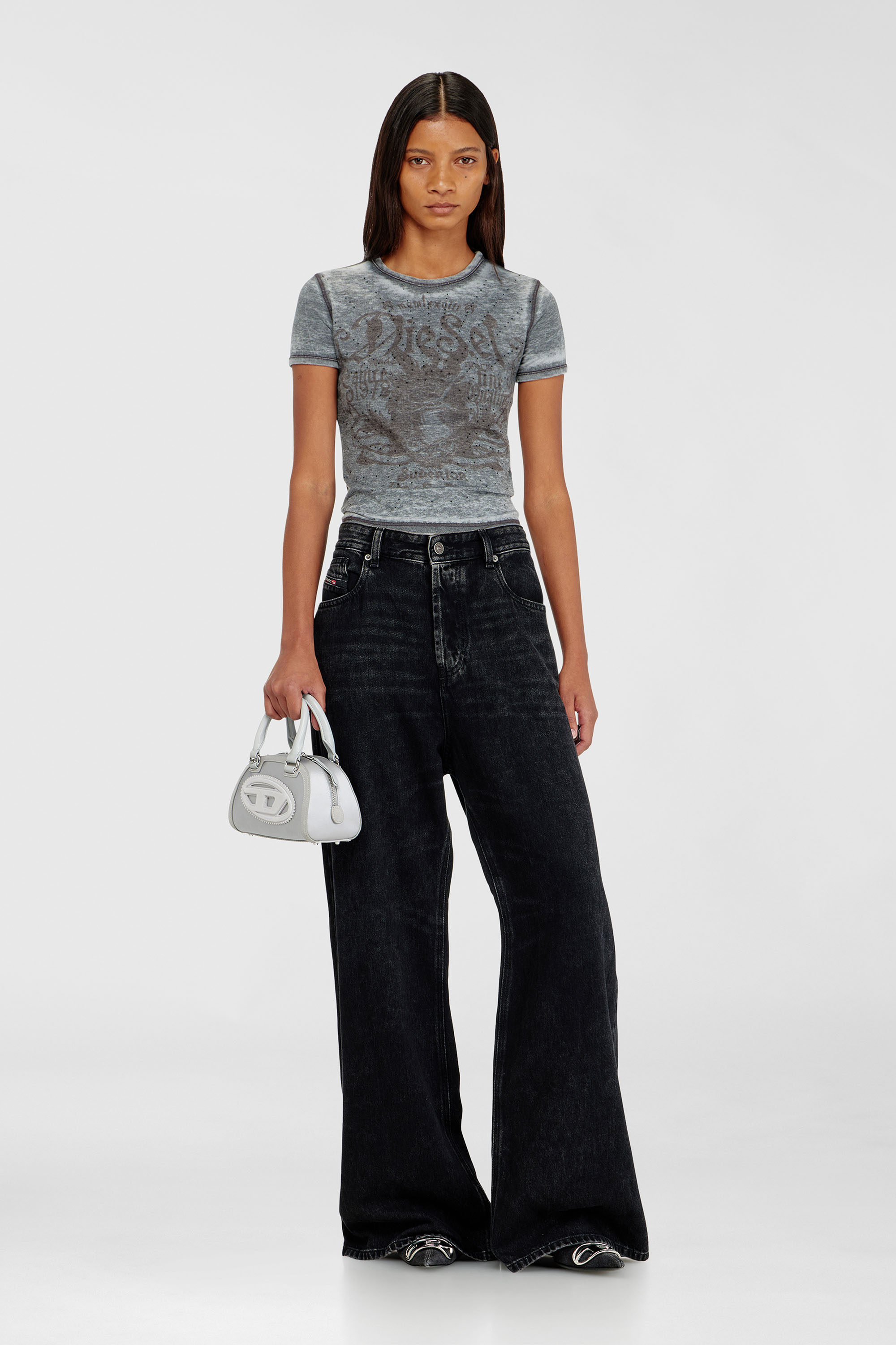 Diesel - T-UNCUTIES-LONG-AA3, Female's Tシャツ in ブルー/グレー - 1