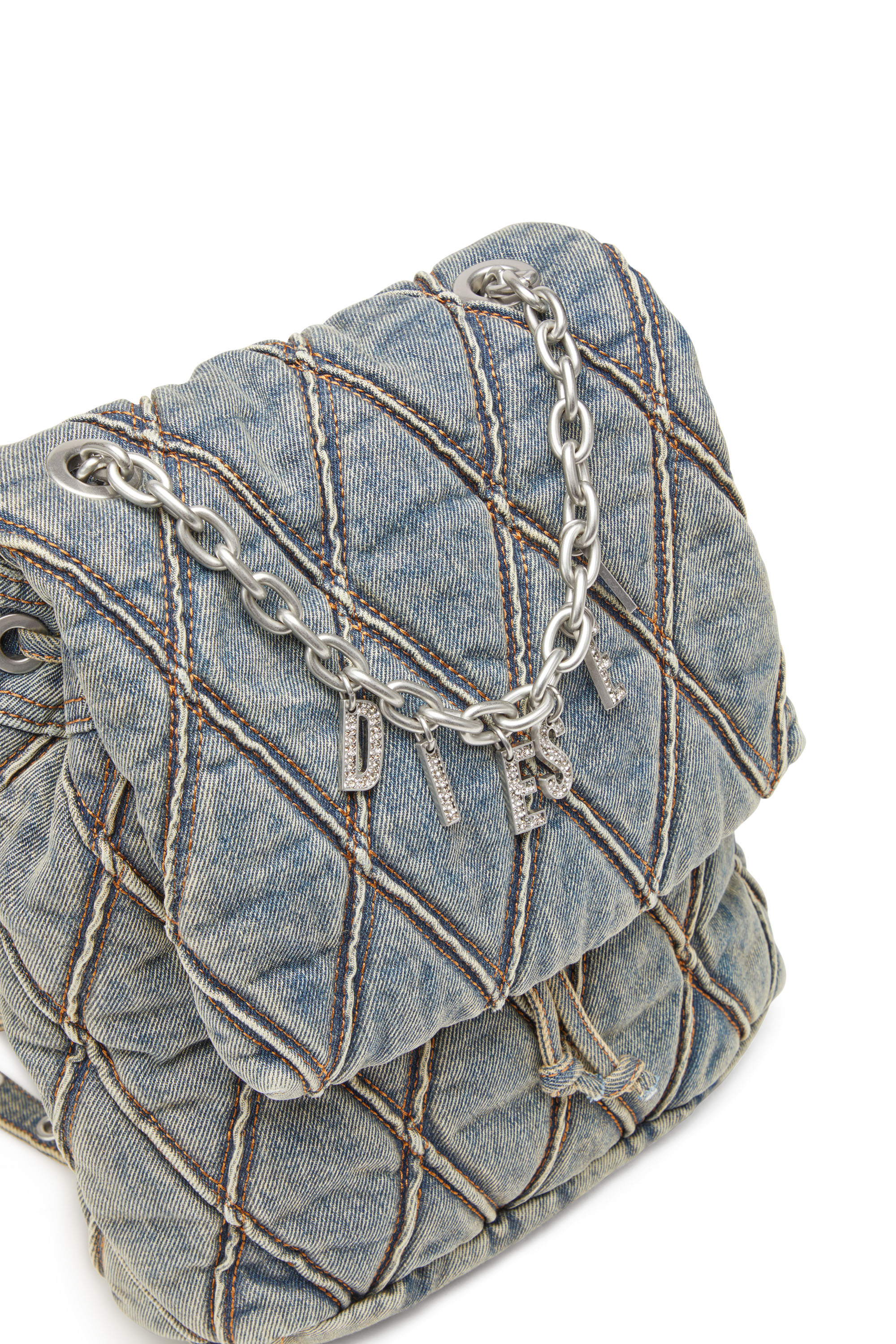 Diesel - CHARM-D BACKPACK S, Female's Charm-D S-Backpack in Argyle quilted denim in ブルー - 5