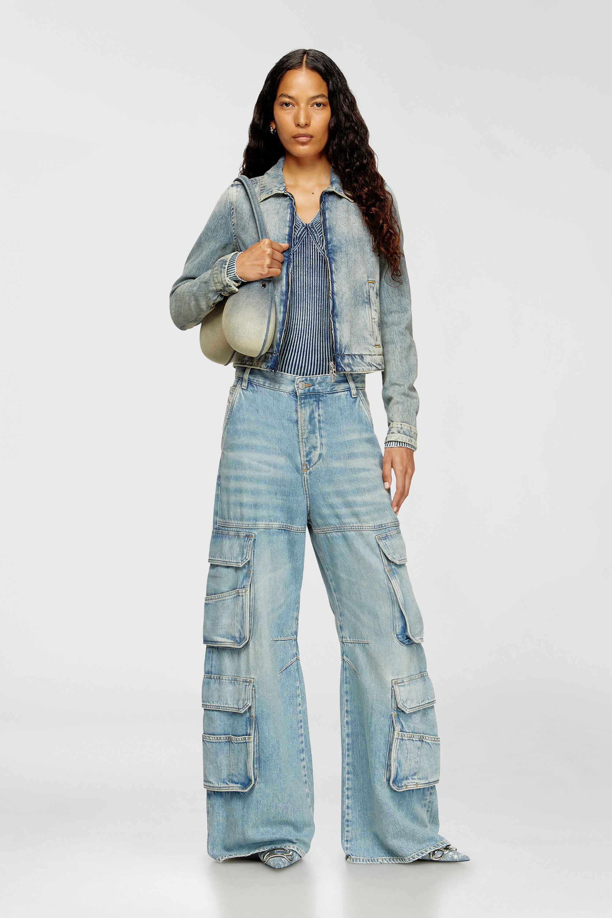 Diesel - DE-CORB, Female's Jacket in dirt-effect fluid denim in ライトブルー - 2