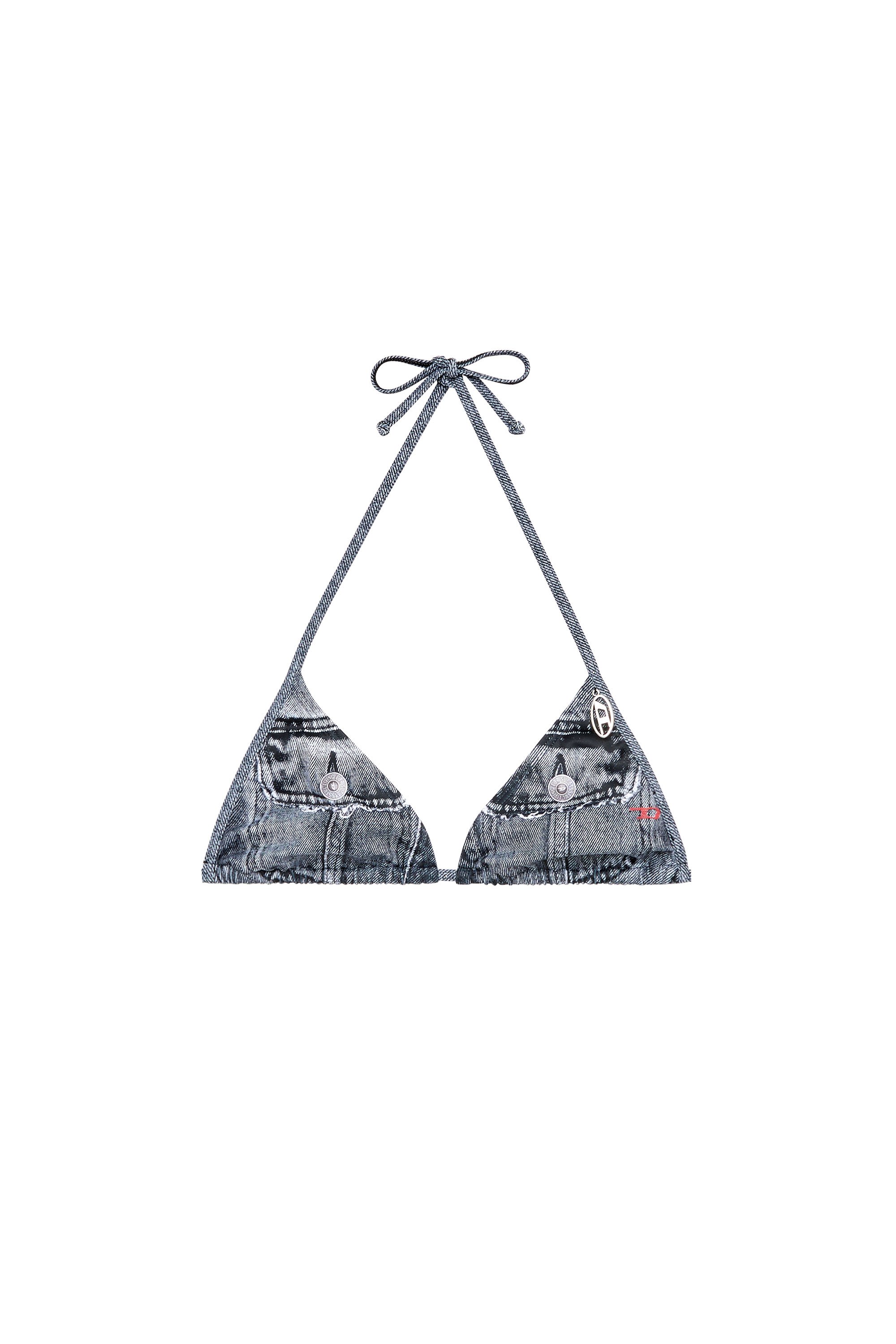 Diesel - TATIANA-DNM, Female's Triangle bikini top with denim trompe l'oeil in ブルー - 4