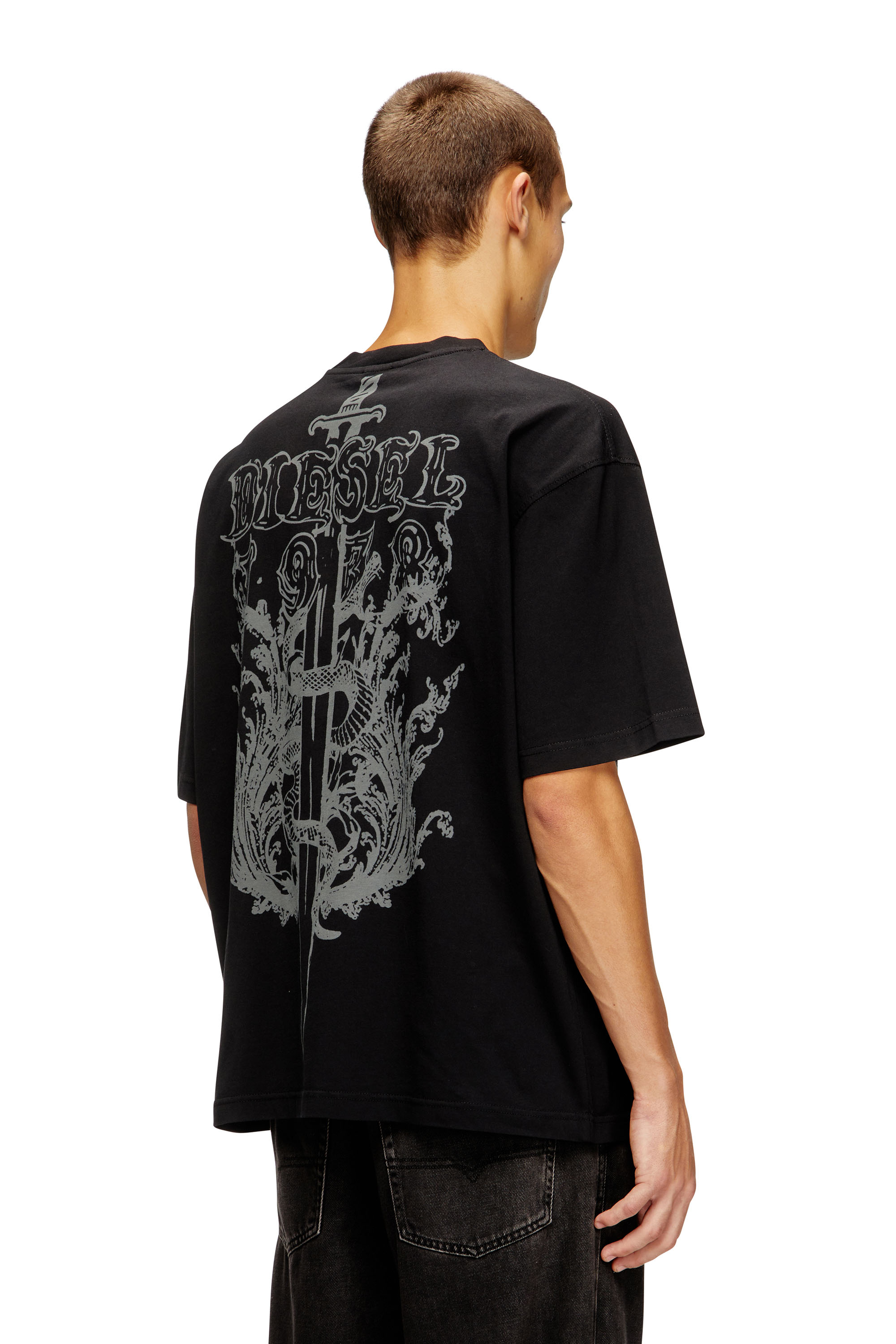 Diesel - T-BOGGY-T5, Male's Loose fit t-shirt with graphic print and logo in ブラック - 1