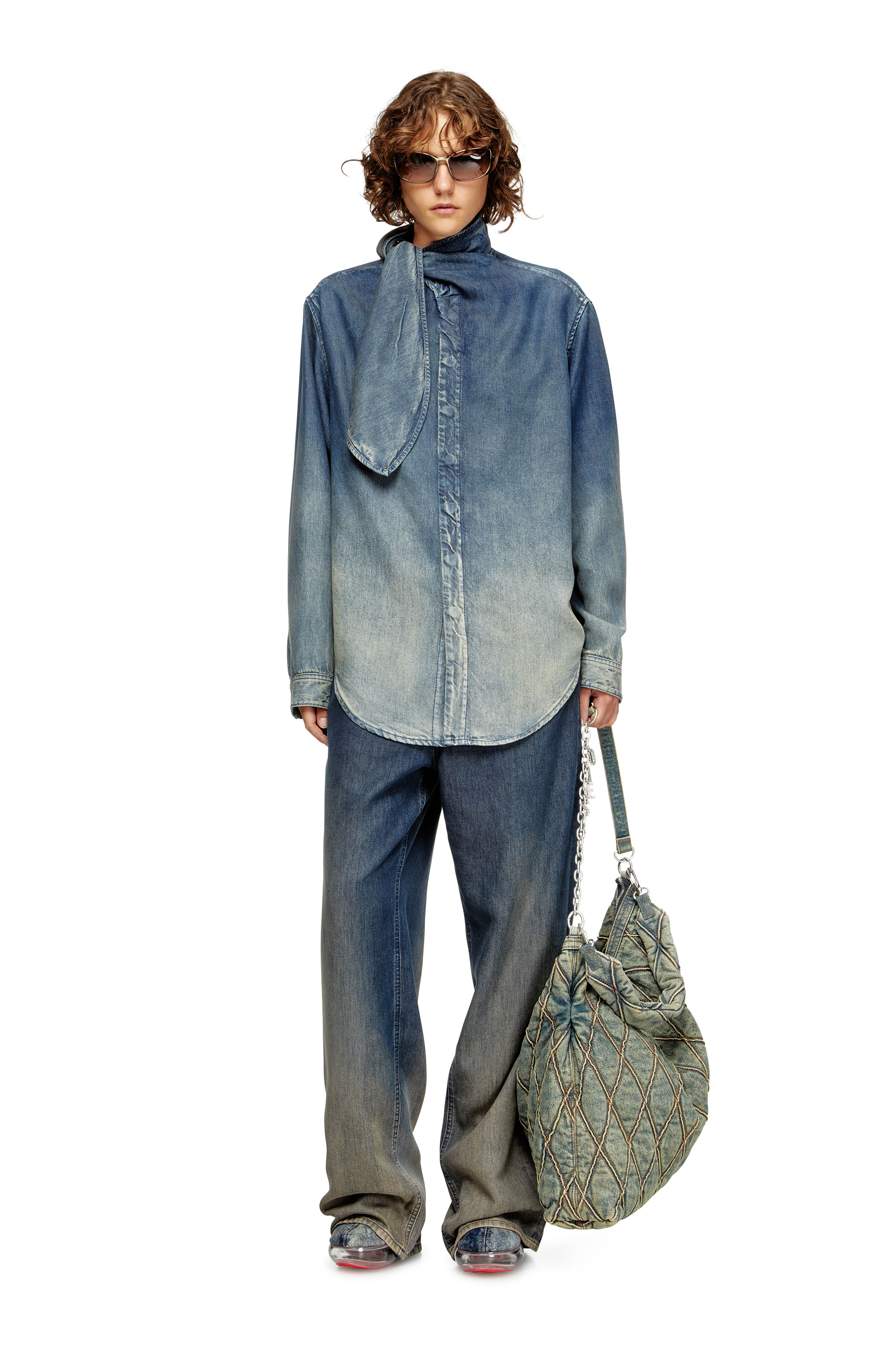 Diesel - DE-NANCY-S, Female's Blouse in fluid laser-worn denim in ミディアムブルー - 1
