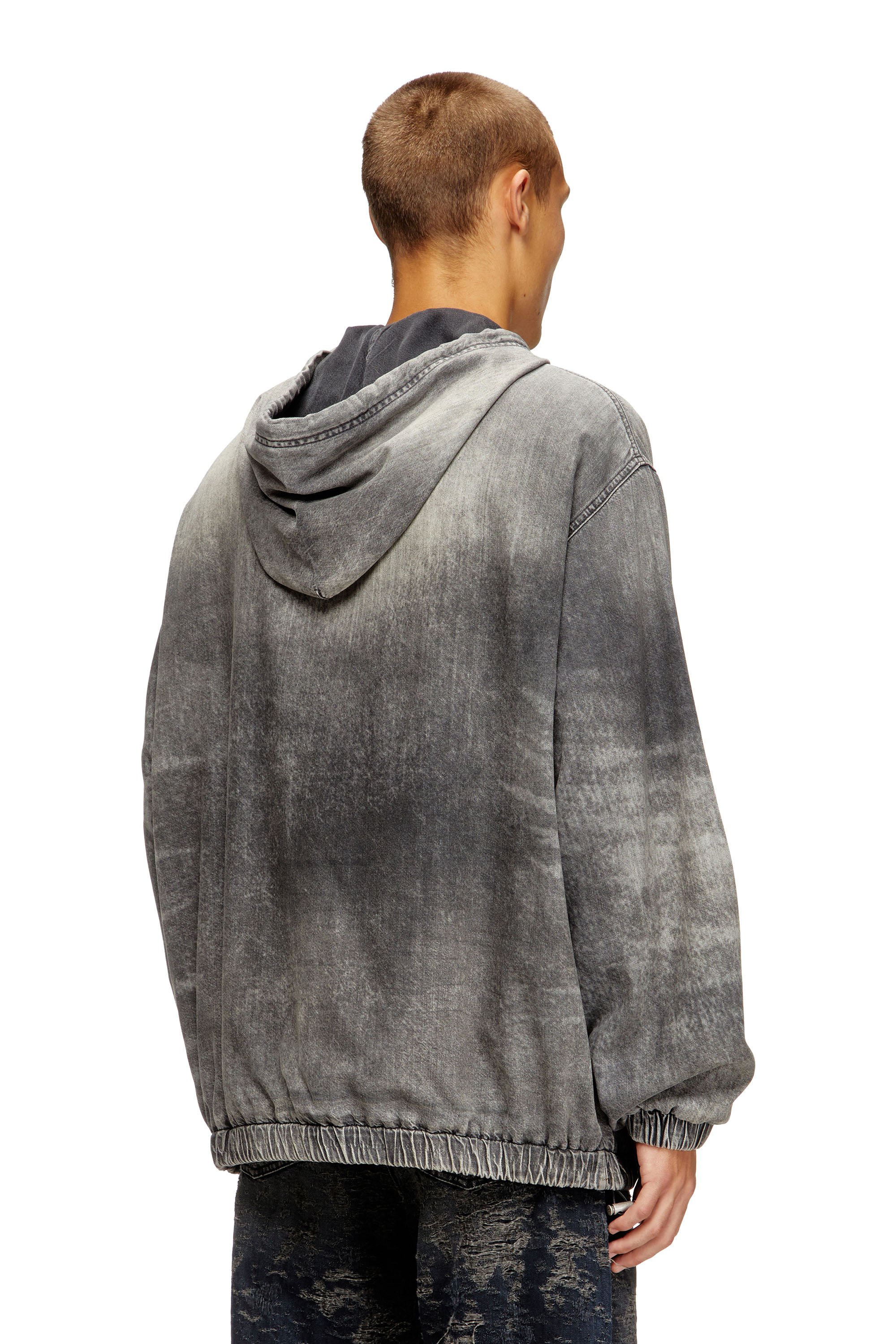 Diesel - D-OFFY-S, Unisex's Hooded jacket in marbled coated denim in ブラック/ダークグレー - 3