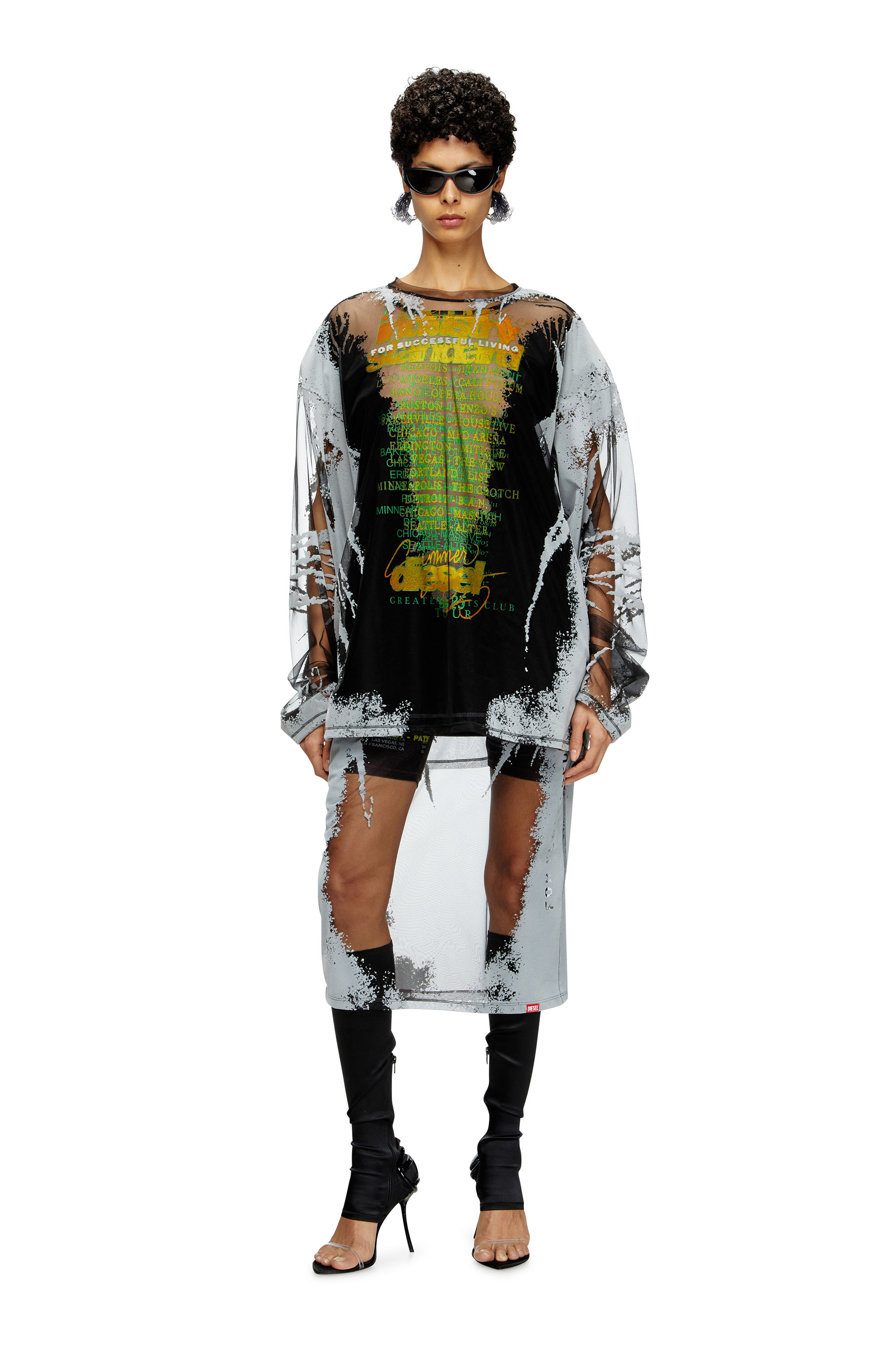 Diesel - T-HASSAN-LS-A, Unisex's Long-sleeve nylon T-shirt with lyrics print in ブラック - 7