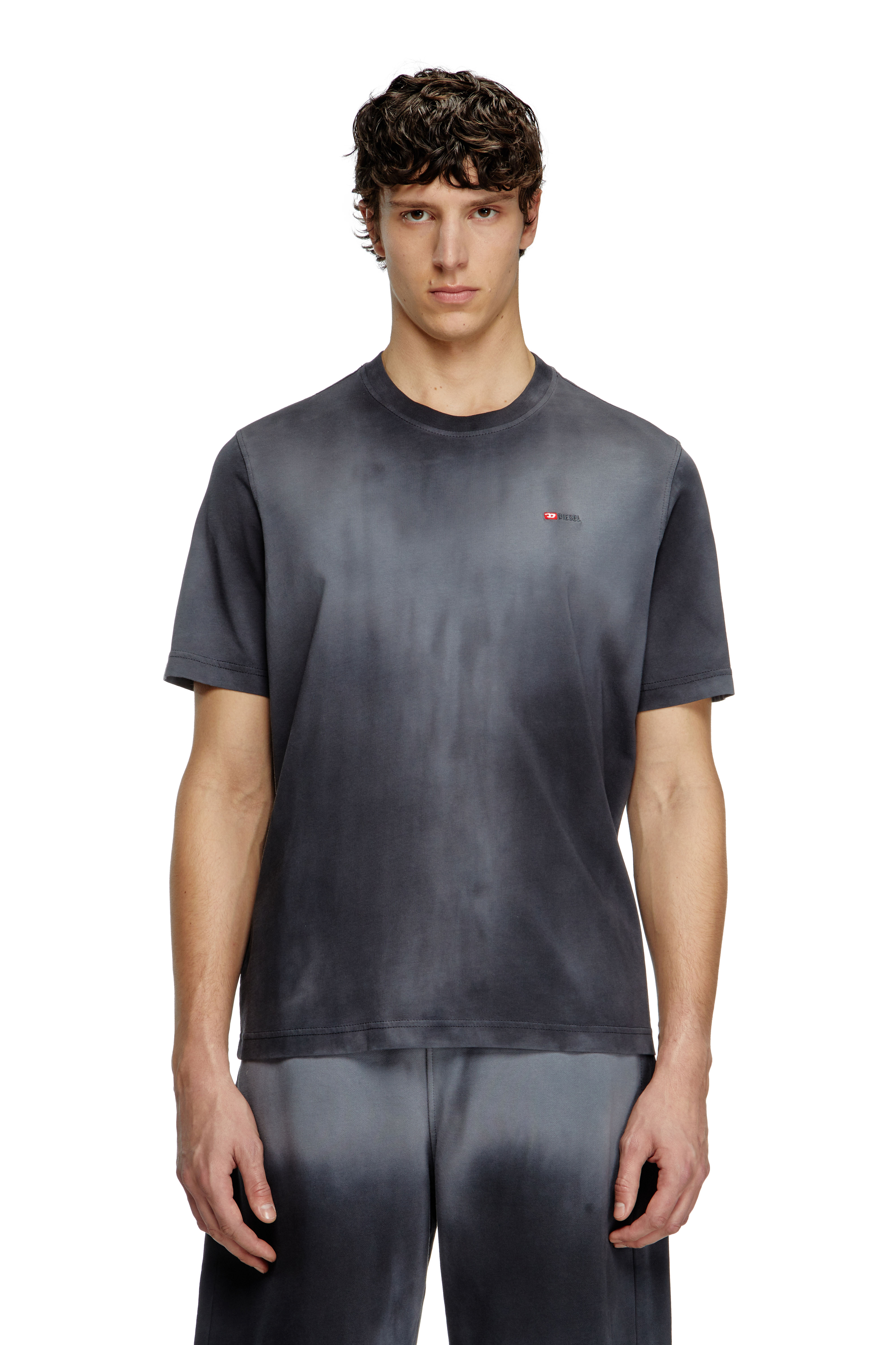 Diesel - T-ADJUST-R15, Male's Faded T-shirt with micro logo embroidery in ブラック - 1