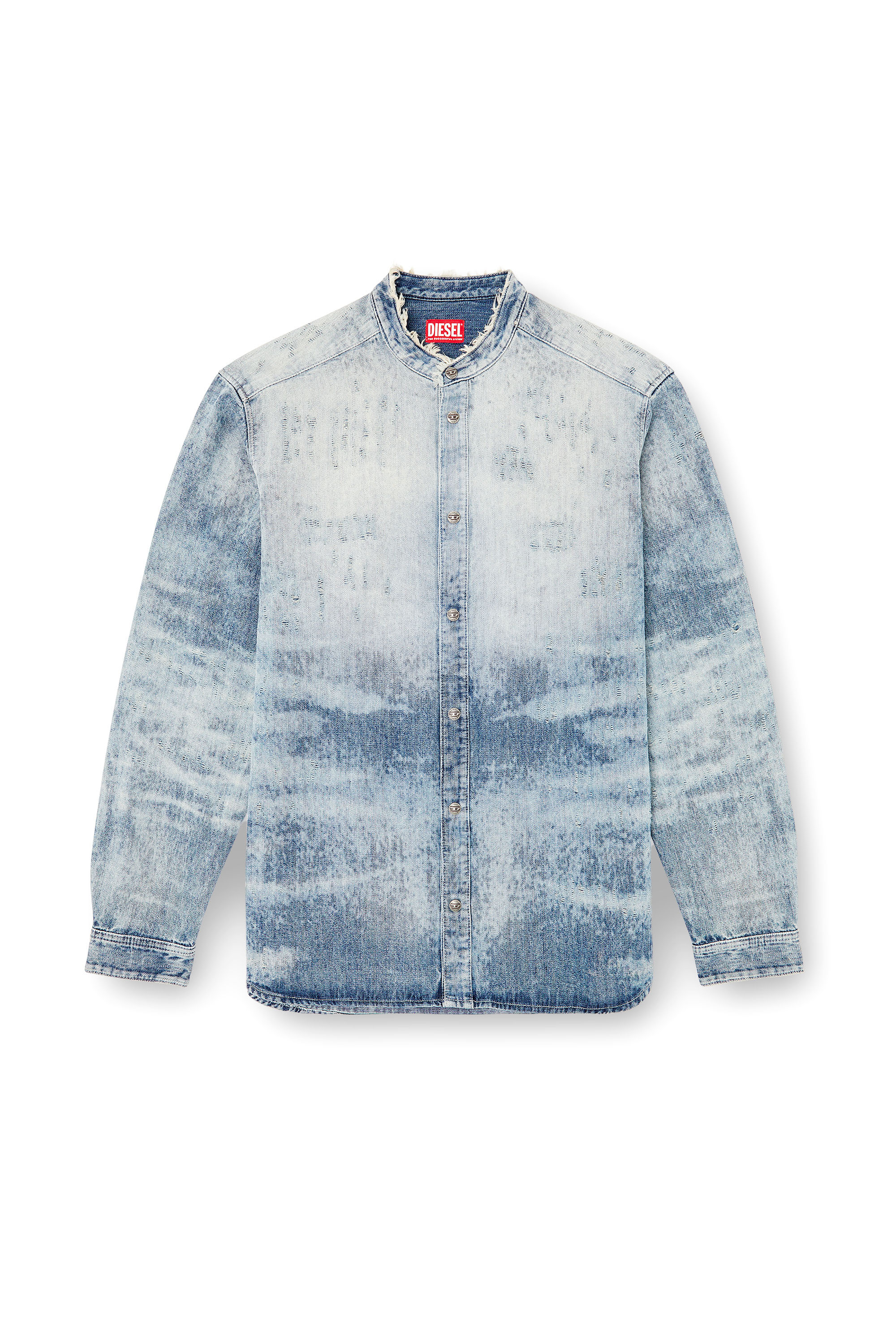 Diesel - D-SIMP-FSH, Male's Shirt in distressed honeycomb denim in ライトブルー - 3