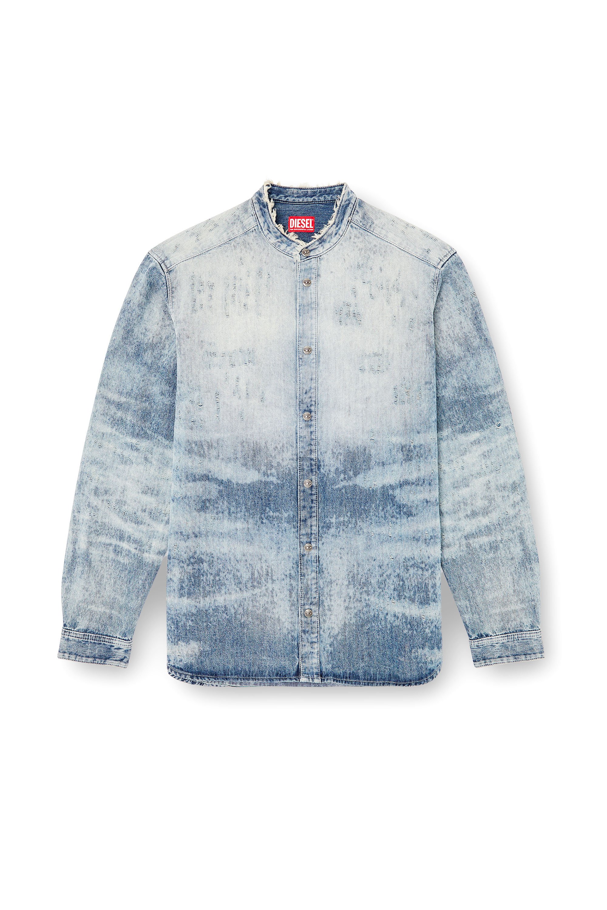 Diesel - D-SIMP-FSH, Male's Shirt in distressed honeycomb denim in ライトブルー - 2