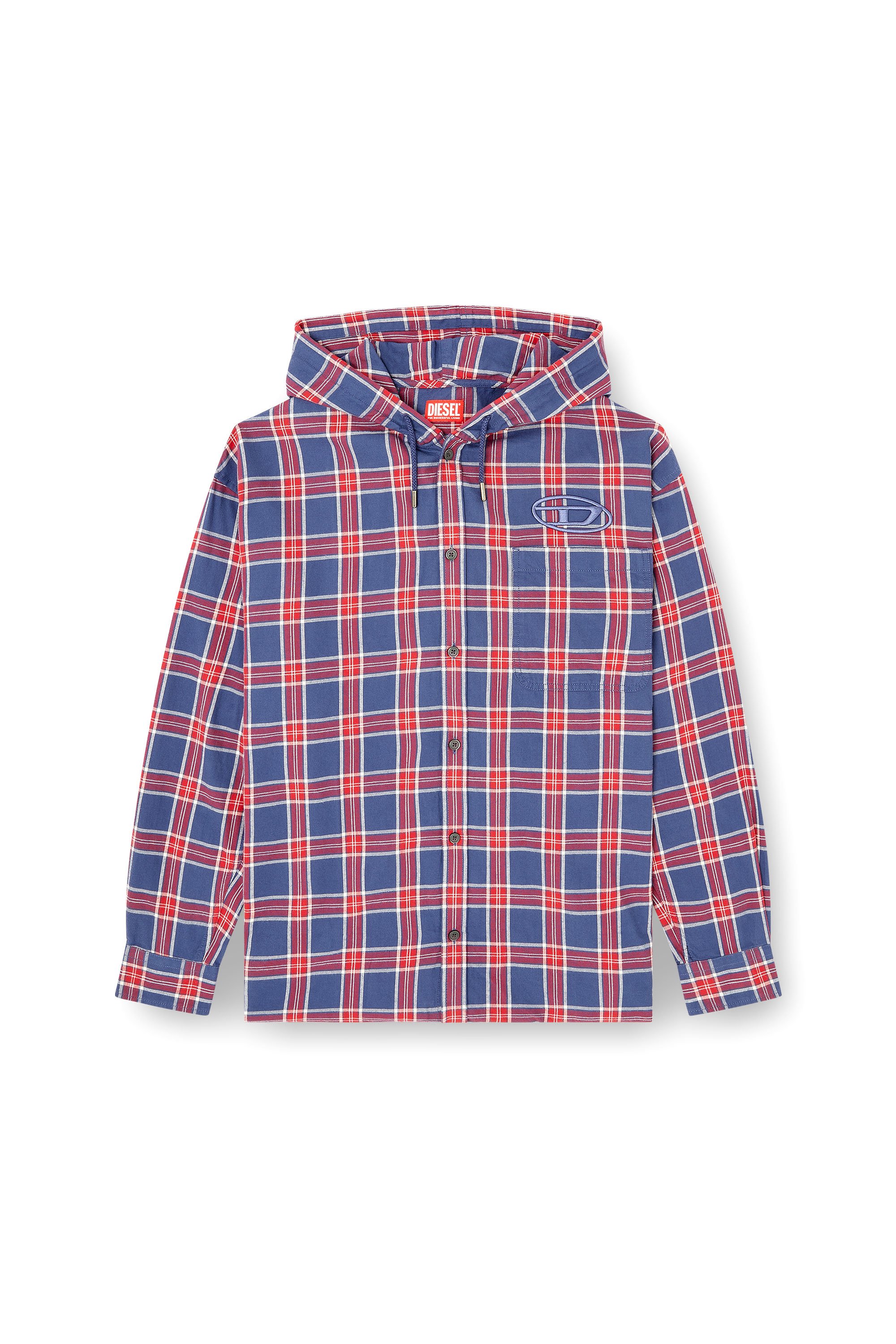 Diesel - S-DEWNY-HOOD-AJFI, Male's フード付きシャツ in ブルー/レッド - 3