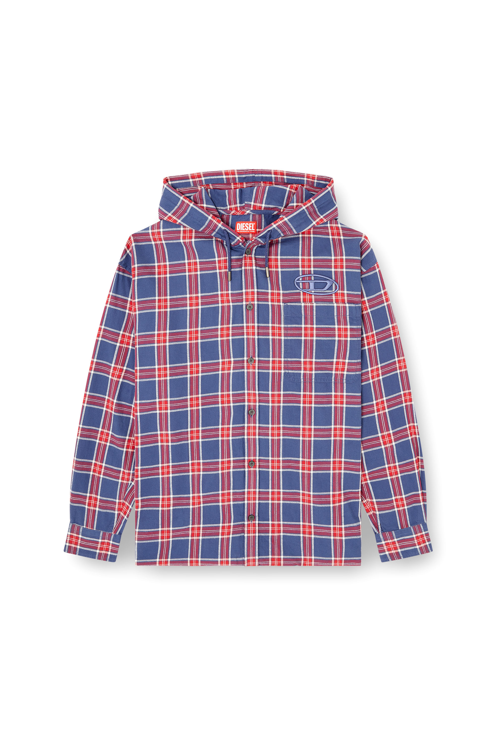 Diesel - S-DEWNY-HOOD-AJFI, Male's フード付きシャツ in ブルー/レッド - 2