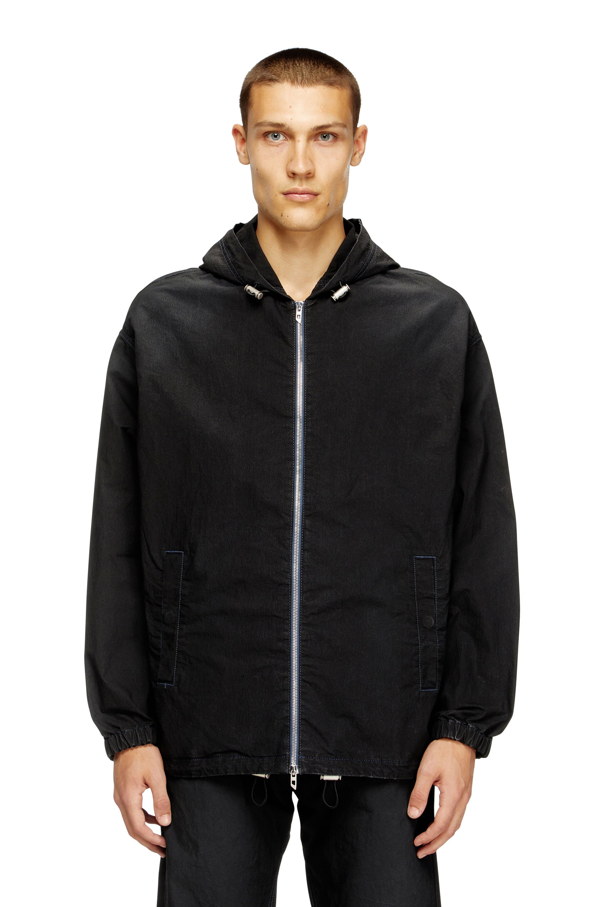 Diesel - D-WYNNY JOGG, Male's Hooded technical JoggJeans jacket in ブラック/ダークグレー - 1