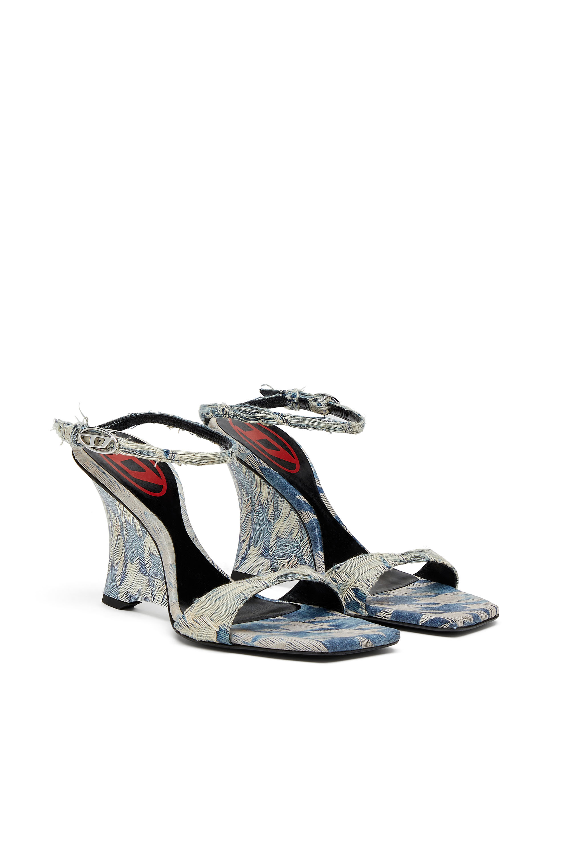 Diesel - D-AMBER SANDAL WEDGE, Female's D-Amber-Wedge sandals in jacquard denim in ライトブルー - 3
