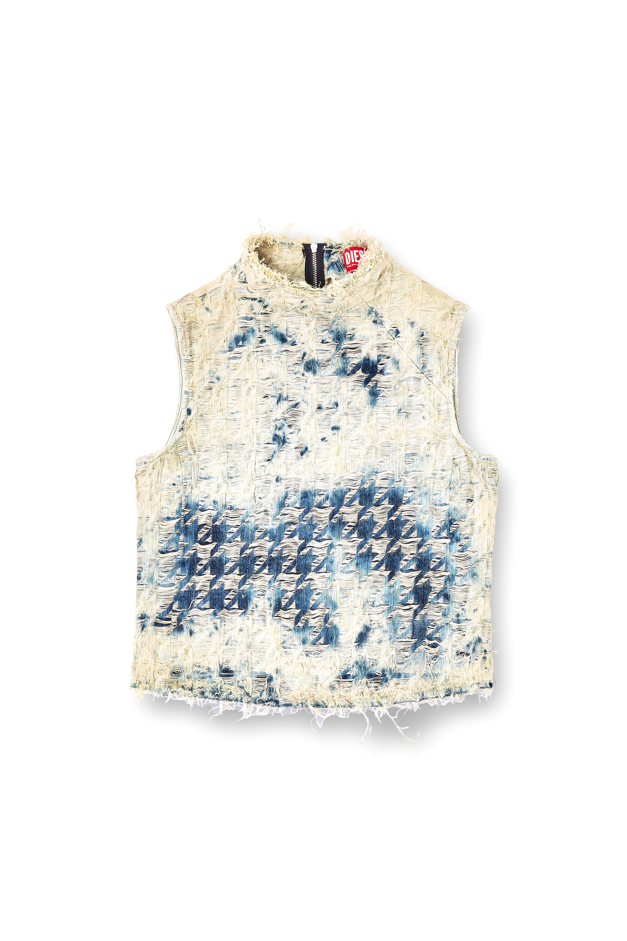 Diesel - DE-TAPI-FSH2, Female's Sleeveless top in houndstooth-weave denim in ミディアムブルー - 3