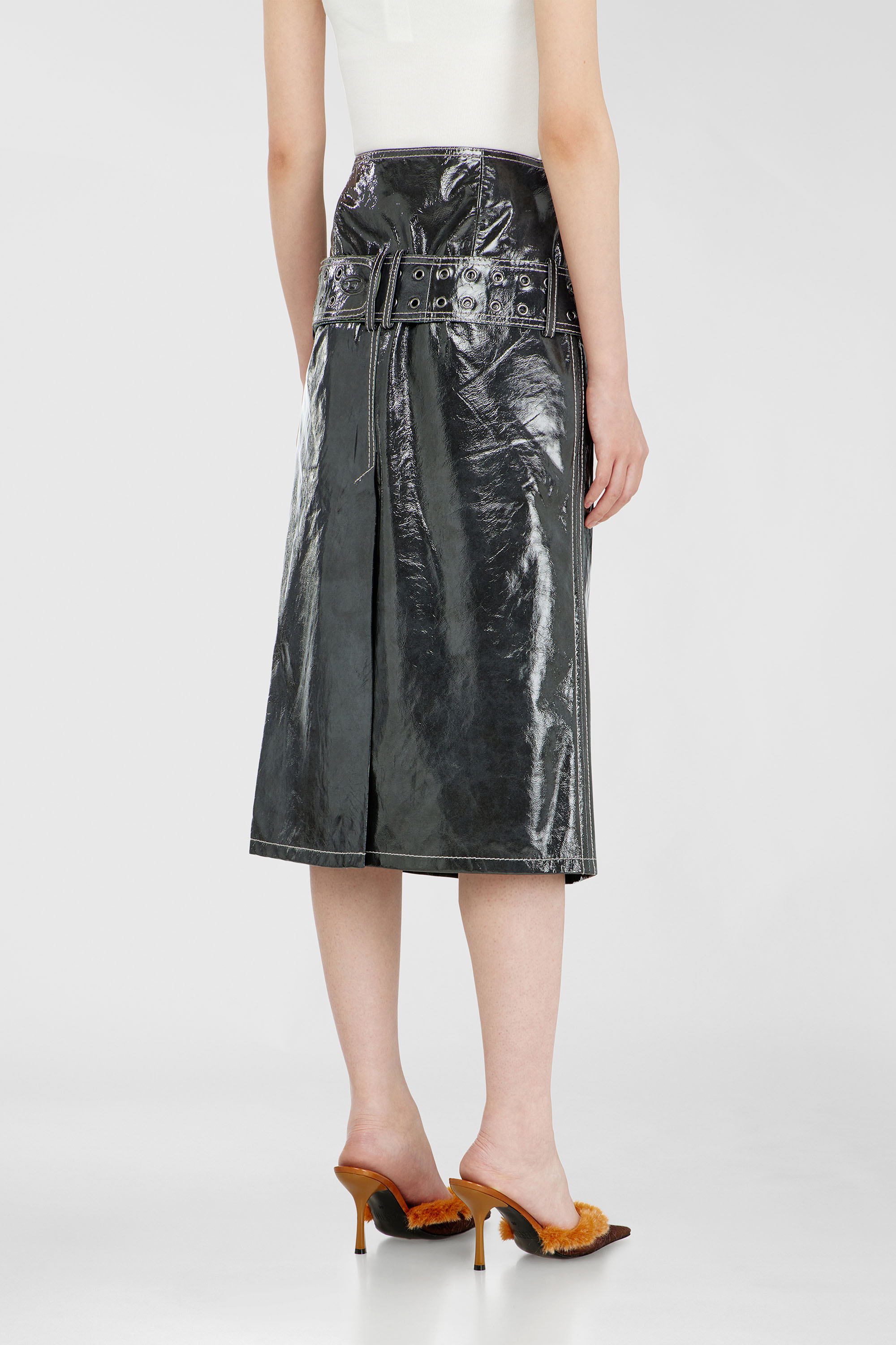 Diesel - L-ASCAR, Female's レザースカート in ダークグレー - 4