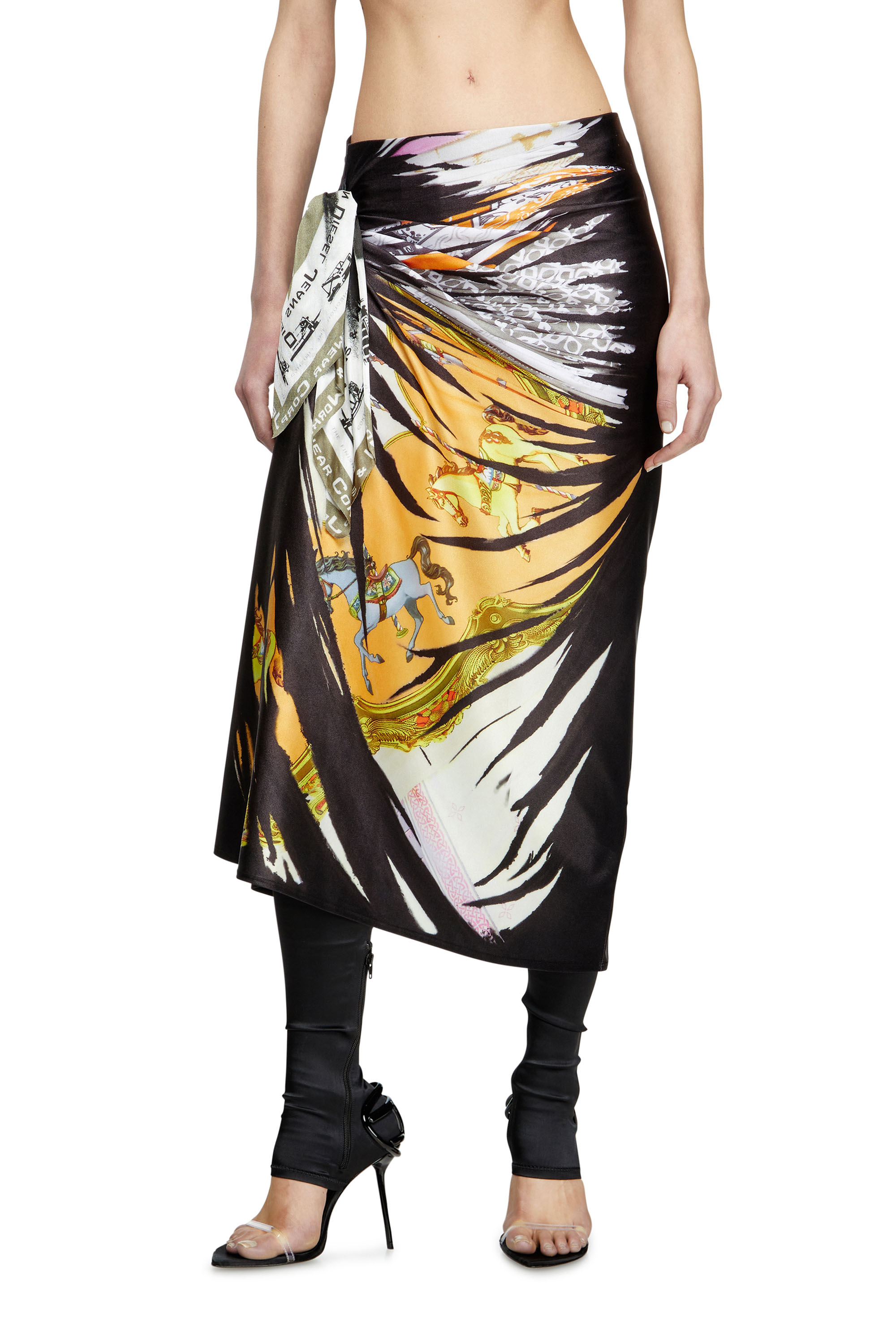 Diesel - O-PARY, Female's Draped skirt with bandana print in ブルー/ホワイト - 3