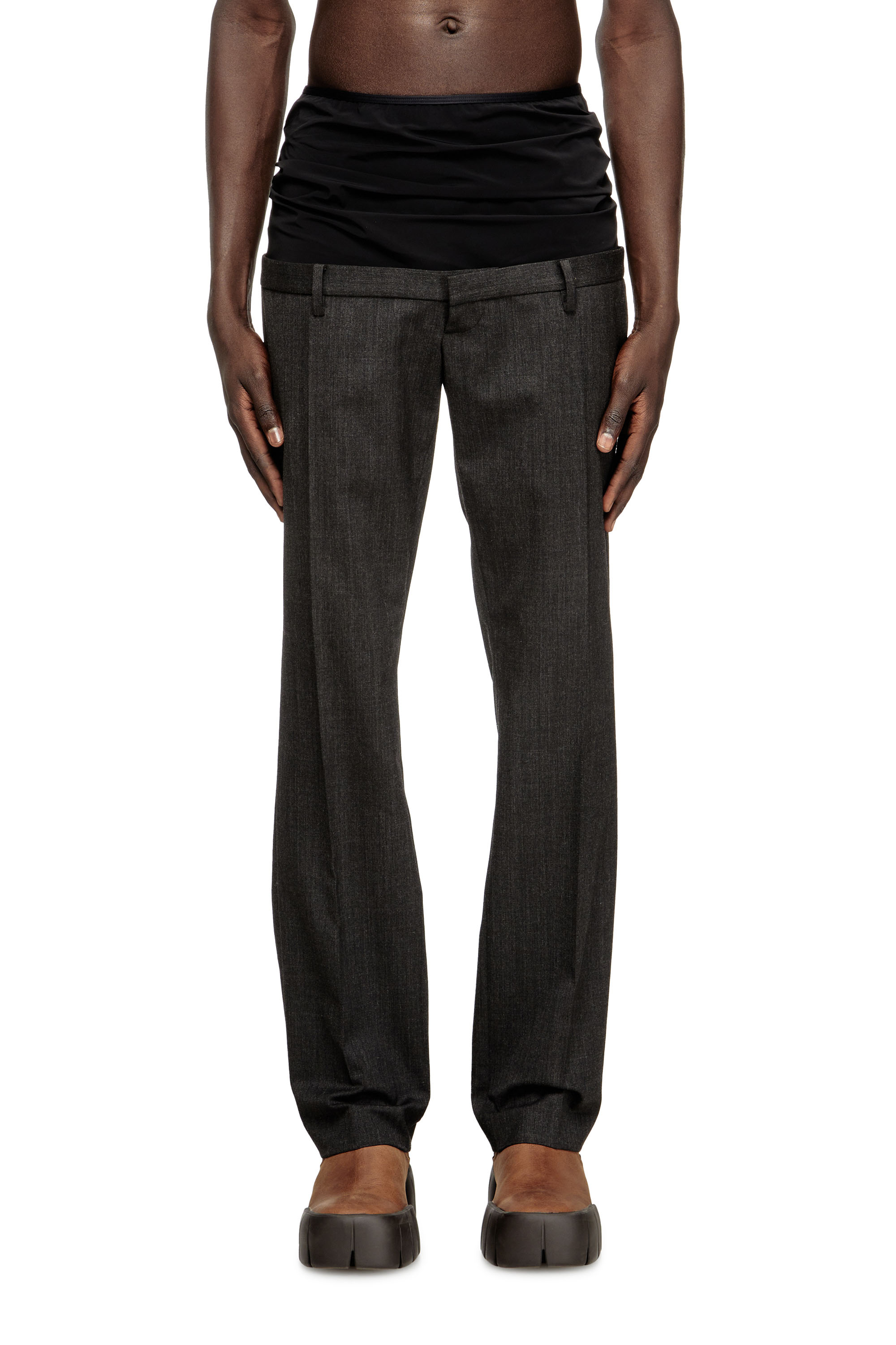 Diesel - P-AUREL-1, Male's Wool trousers with stretch waist in ダークグレー - 2